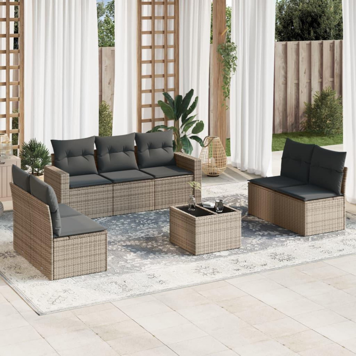 VIDAXL Salon de jardin 8 pcs avec coussins gris resine tressee