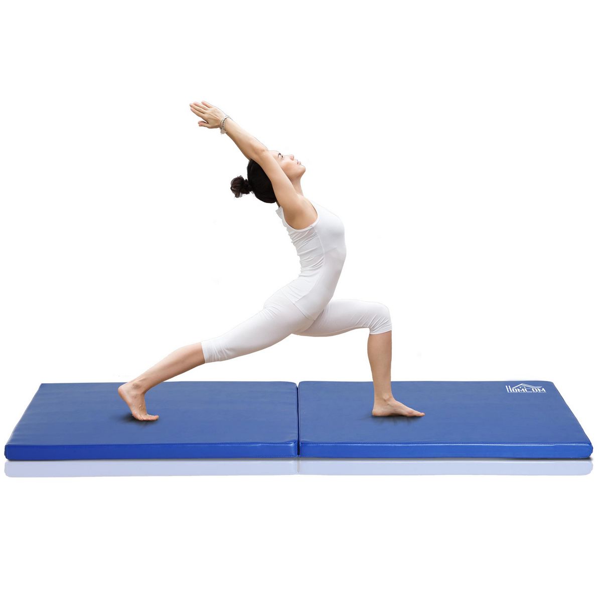 HOMCOM Tapis de gymnastique yoga pilates fitness pliable portable grand confort 180L x 60l x 5H cm revêtement synthétique bleu