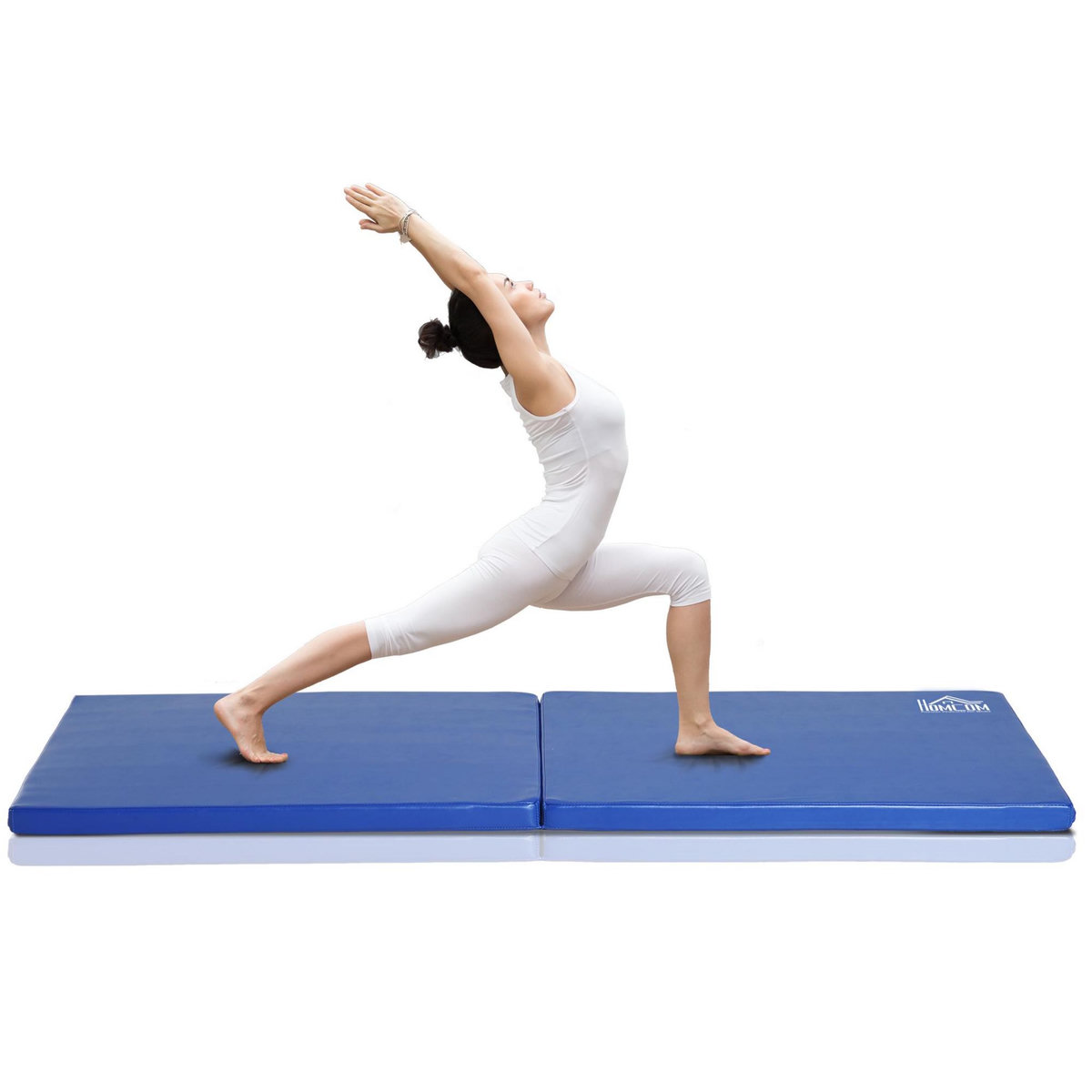 HOMCOM Tapis de gymnastique yoga pilates fitness pliable portable grand confort 180L x 60l x 5H cm revêtement synthétique bleu