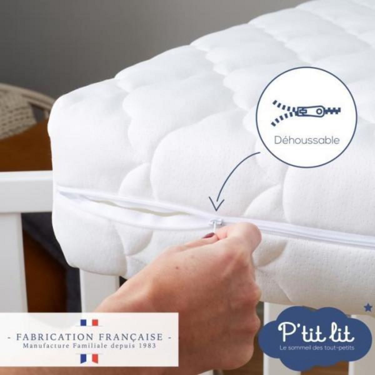 P'TIT LIT Matelas Bébé Bamboo - 60x120x10 cm - Viscose Douce - Déhoussable - Sans traitement chimique
