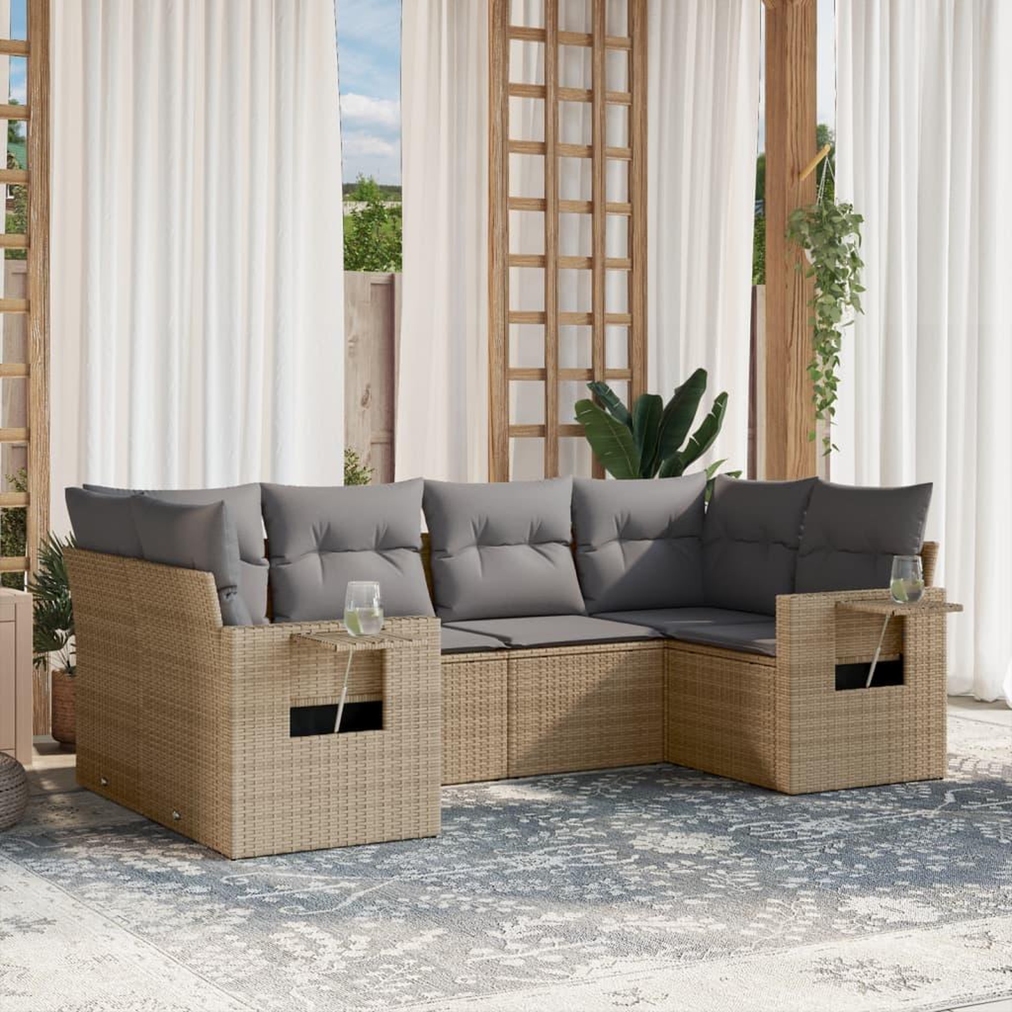 VIDAXL Salon de jardin avec coussins 6 pcs beige resine tressee