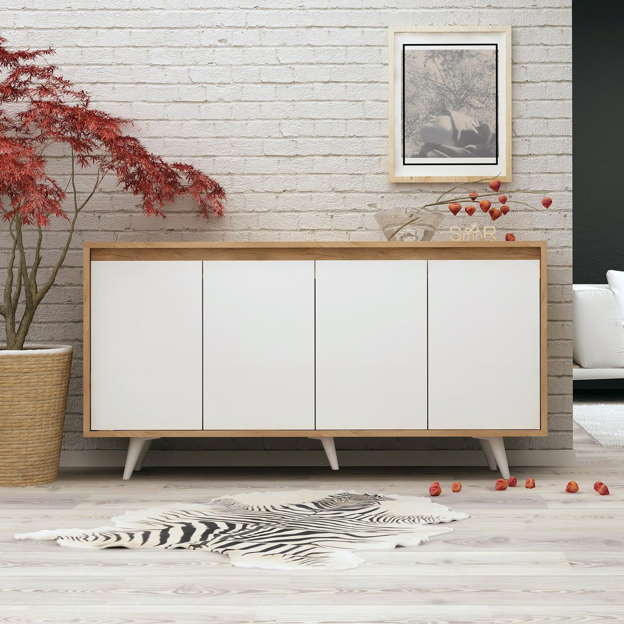 Voir la diapositive 2 : Habitat et Jardin Buffet en bois  shans  - 140 x 40 x 86 cm - blanc
