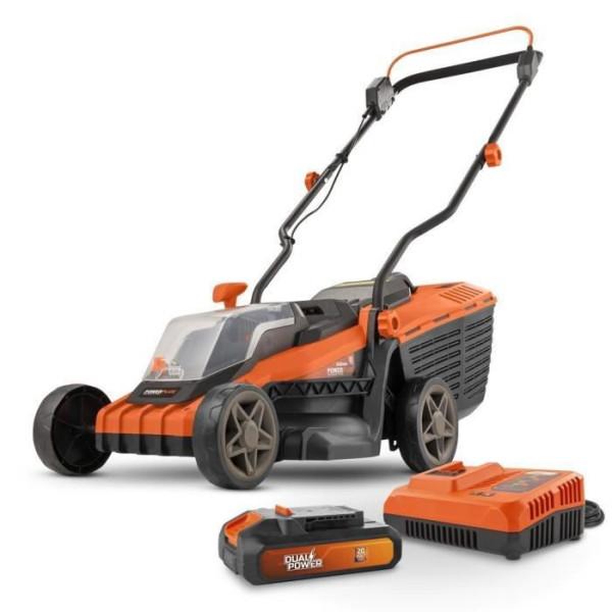 MARKET24 Tondeuse a Gazon   a batterie 20V 34 cm de coupe DUAL POWER POWDPGLWS1 - Batterie 4Ah et chargeur inclus - Moteur brushless