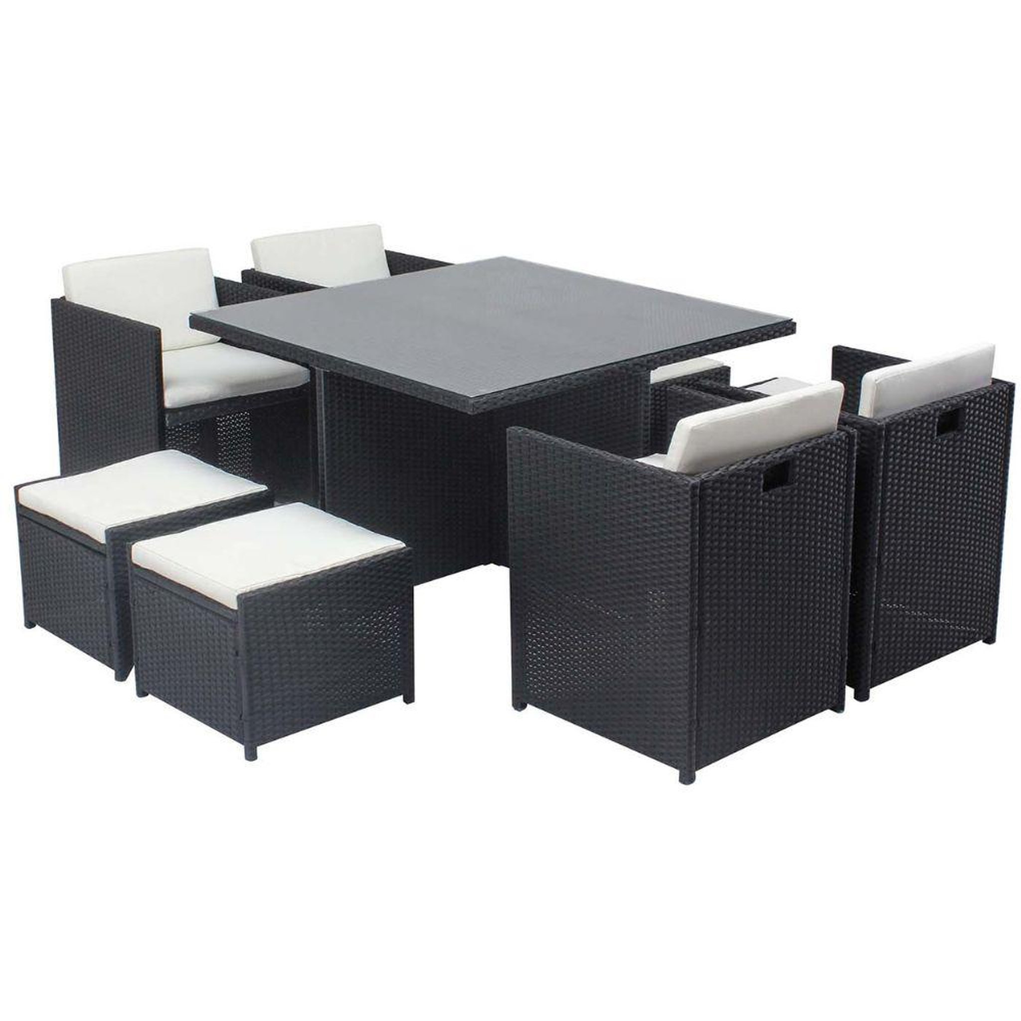 CONCEPT USINE Table et chaises 8 places encastrables en résine noir-blanc MIAMI