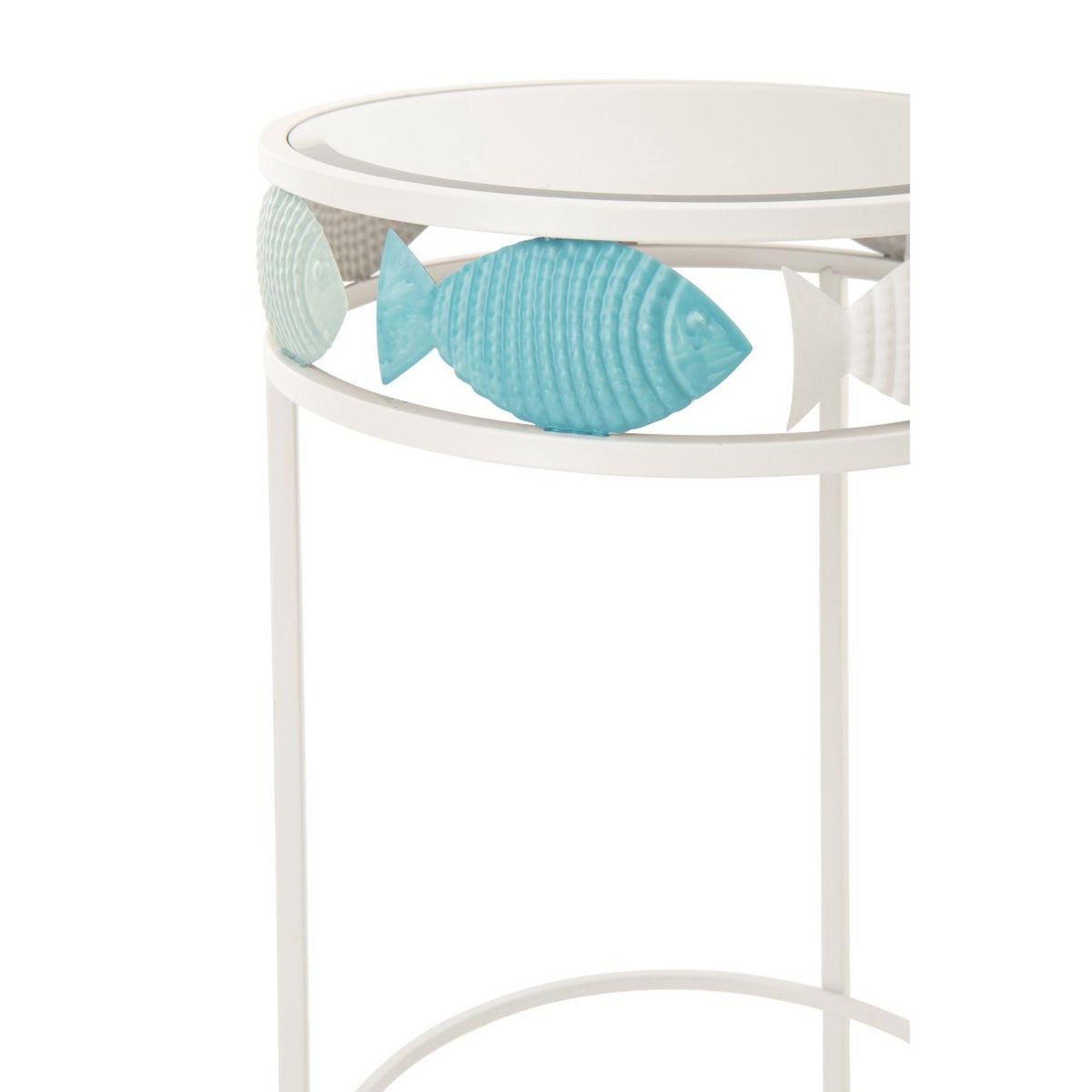 Voir la diapositive 3 : J-LINE Lot de 2 tables d'appoint  poisson  59cm blanc & bleu