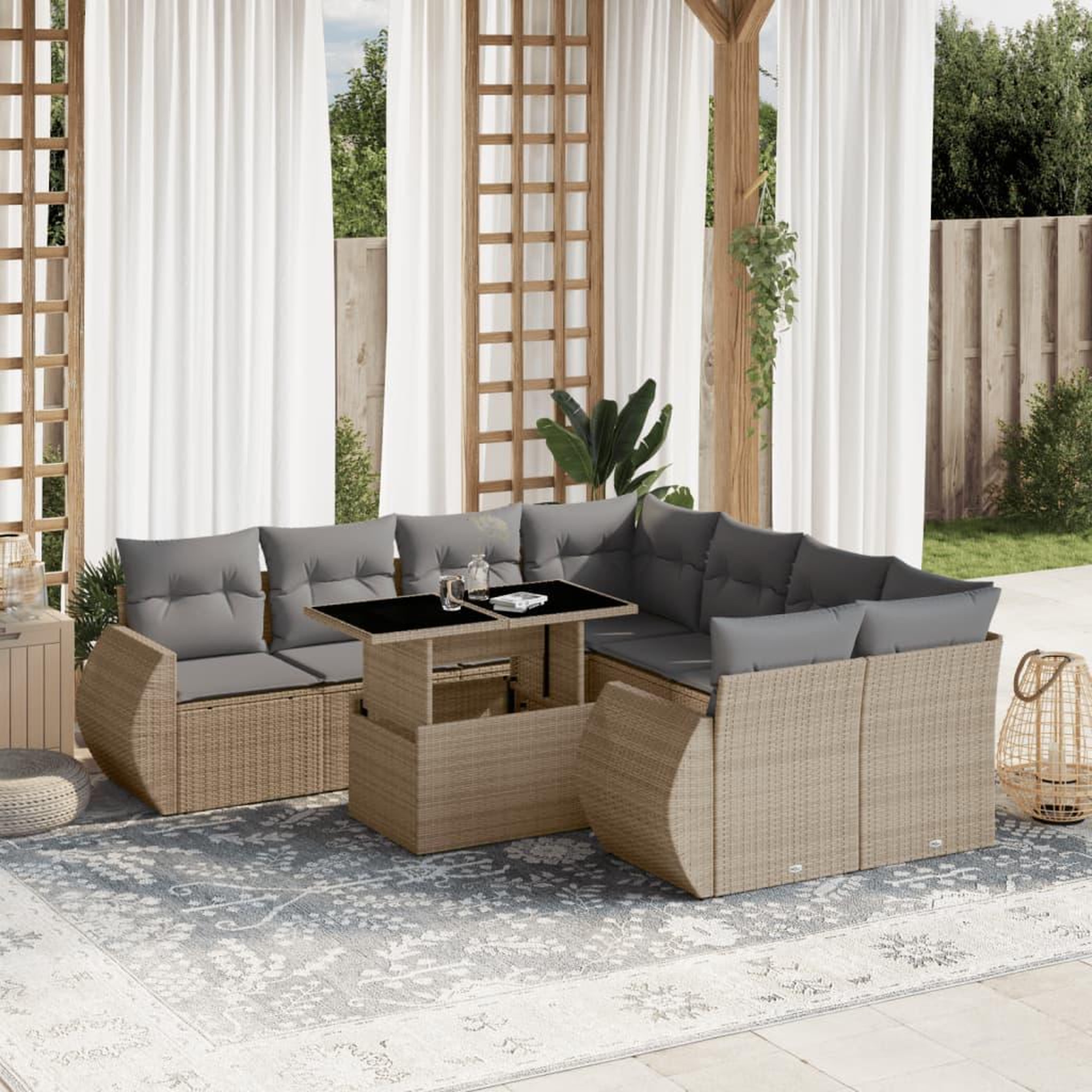 VIDAXL Salon de jardin avec coussins 9 pcs beige resine tressee