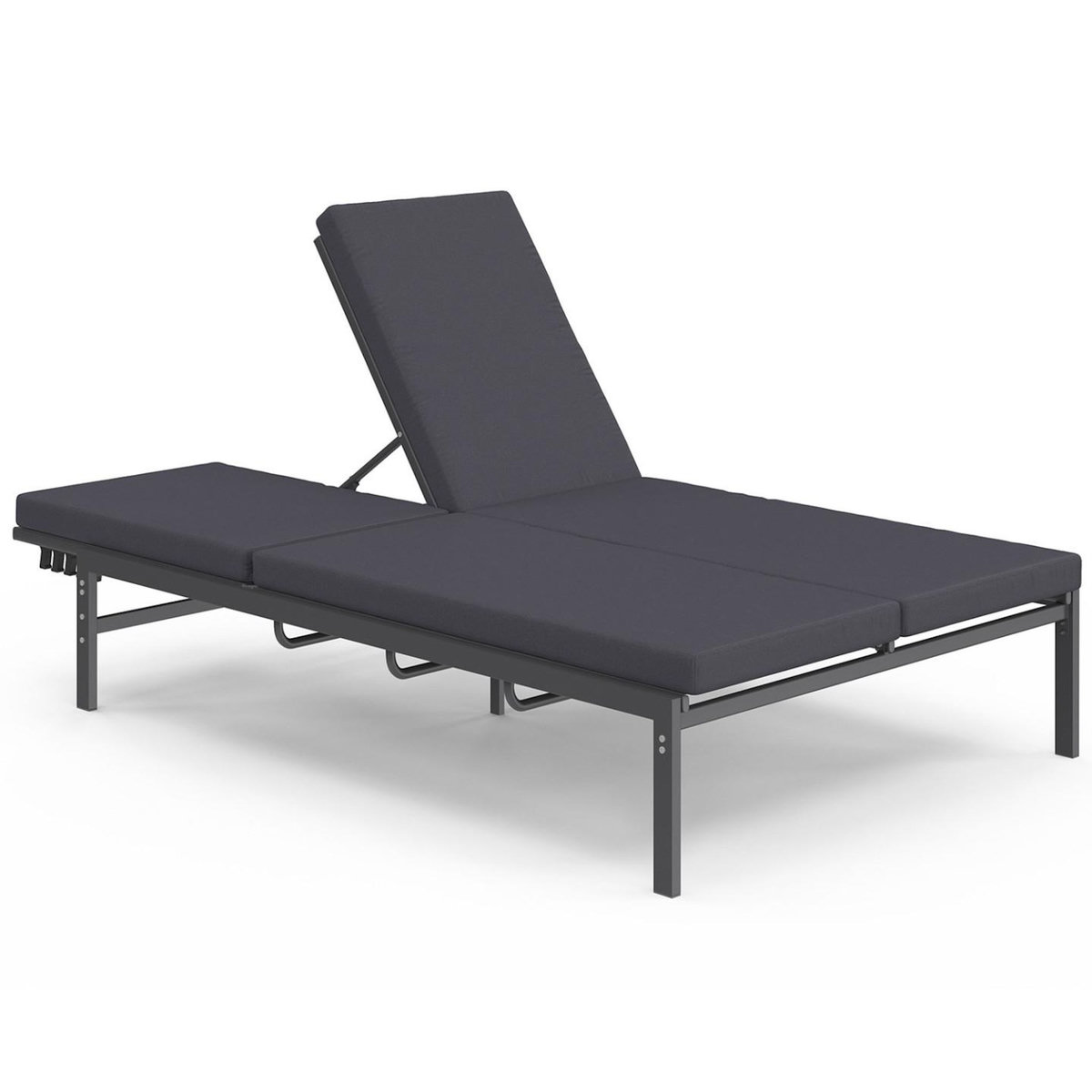 ID MARKET Lit bain de soleil double, transat de jardin inclinables double, en acier avec matelas gris anthracite