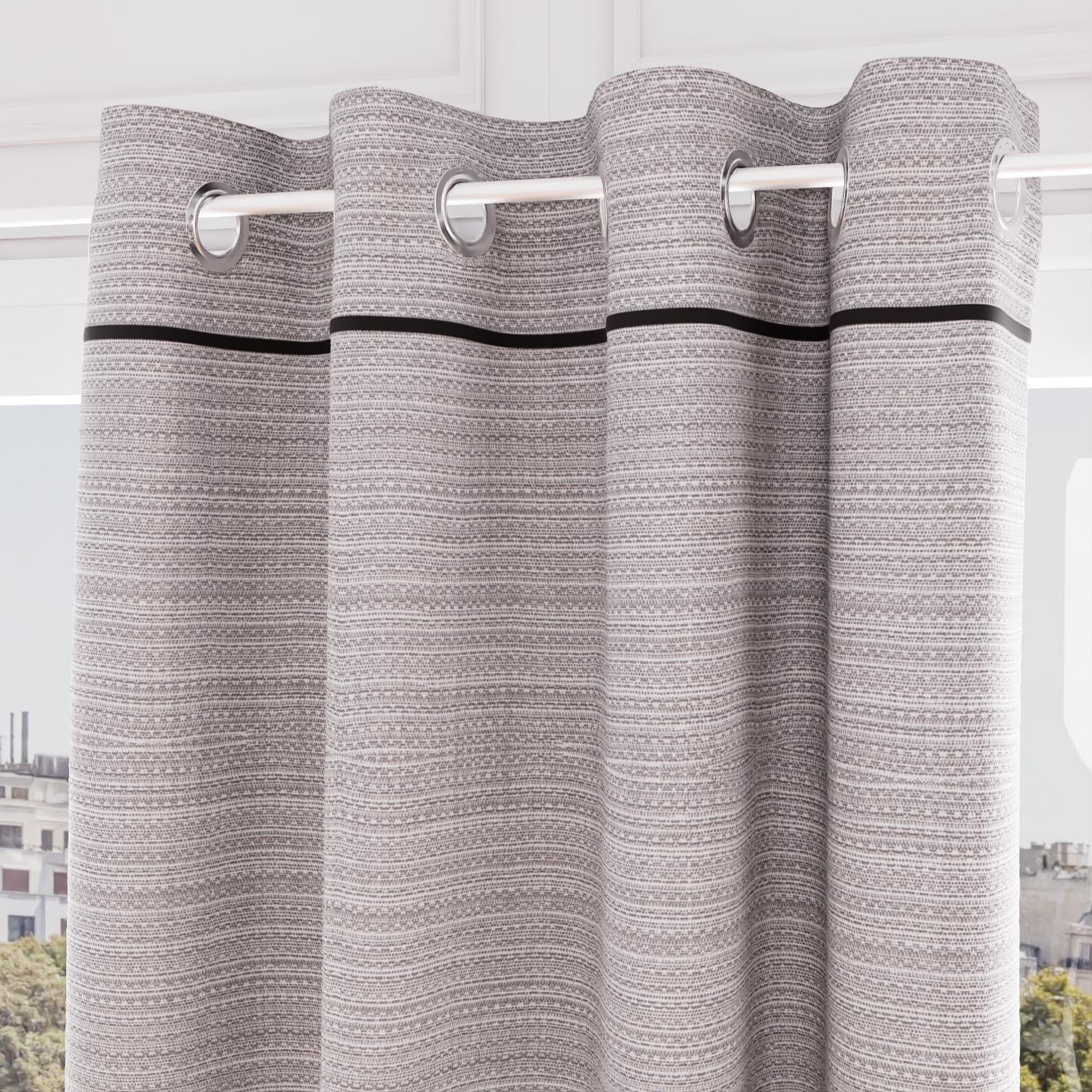 SOLEIL D'OCRE Rideau à oeillets en coton recyclé PIERRE, par Soleil d'Ocre. Coloris disponibles : Bleu, Noir, Gris