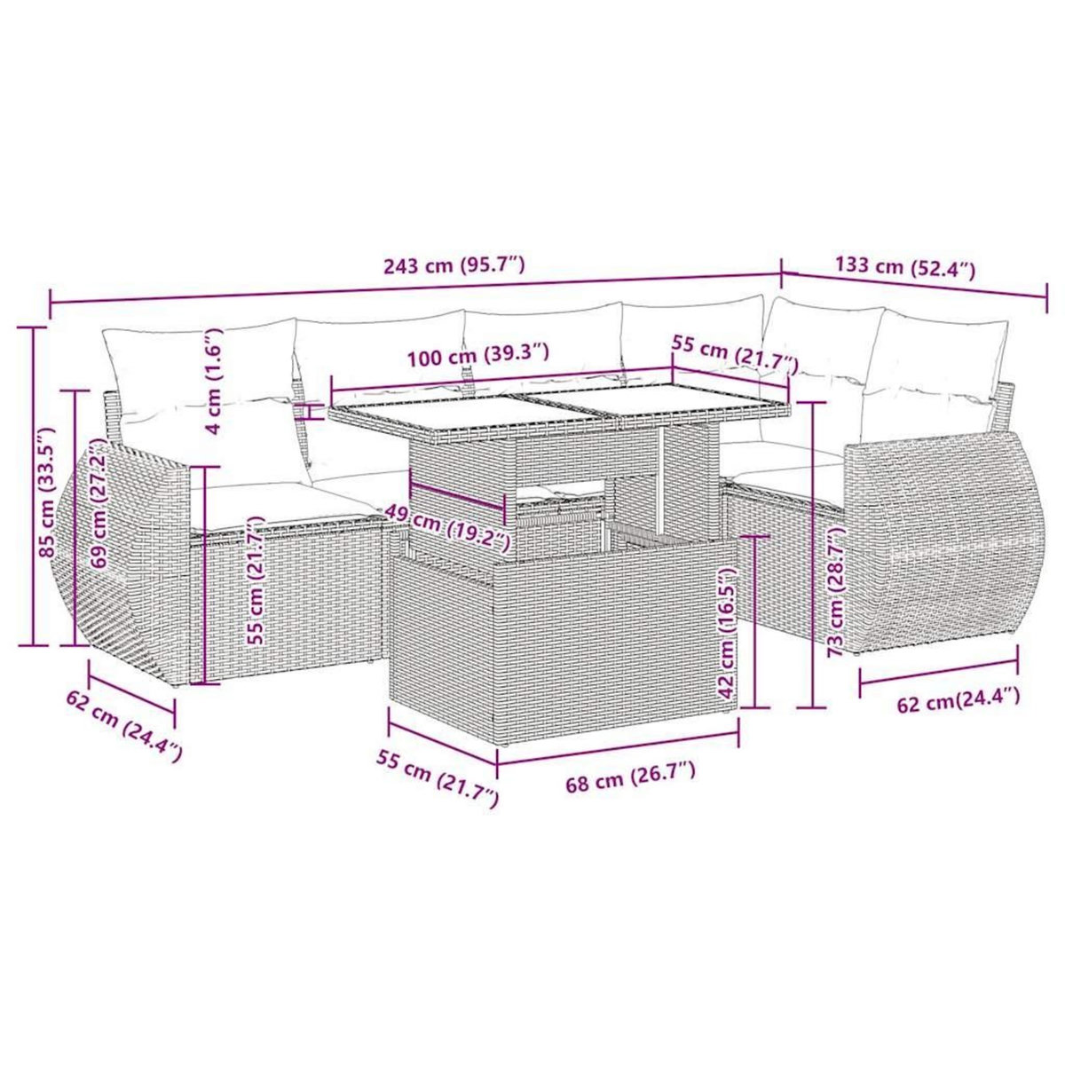 VIDAXL Salon de jardin 6 pcs avec coussins gris resine tressee