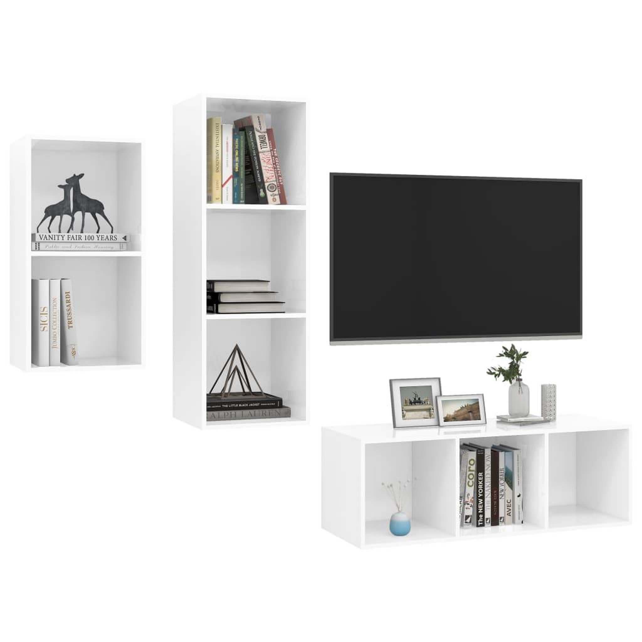 Voir la diapositive 3 : VIDAXL Ensemble de meubles TV 3 pcs Blanc brillant Bois d'ingenierie