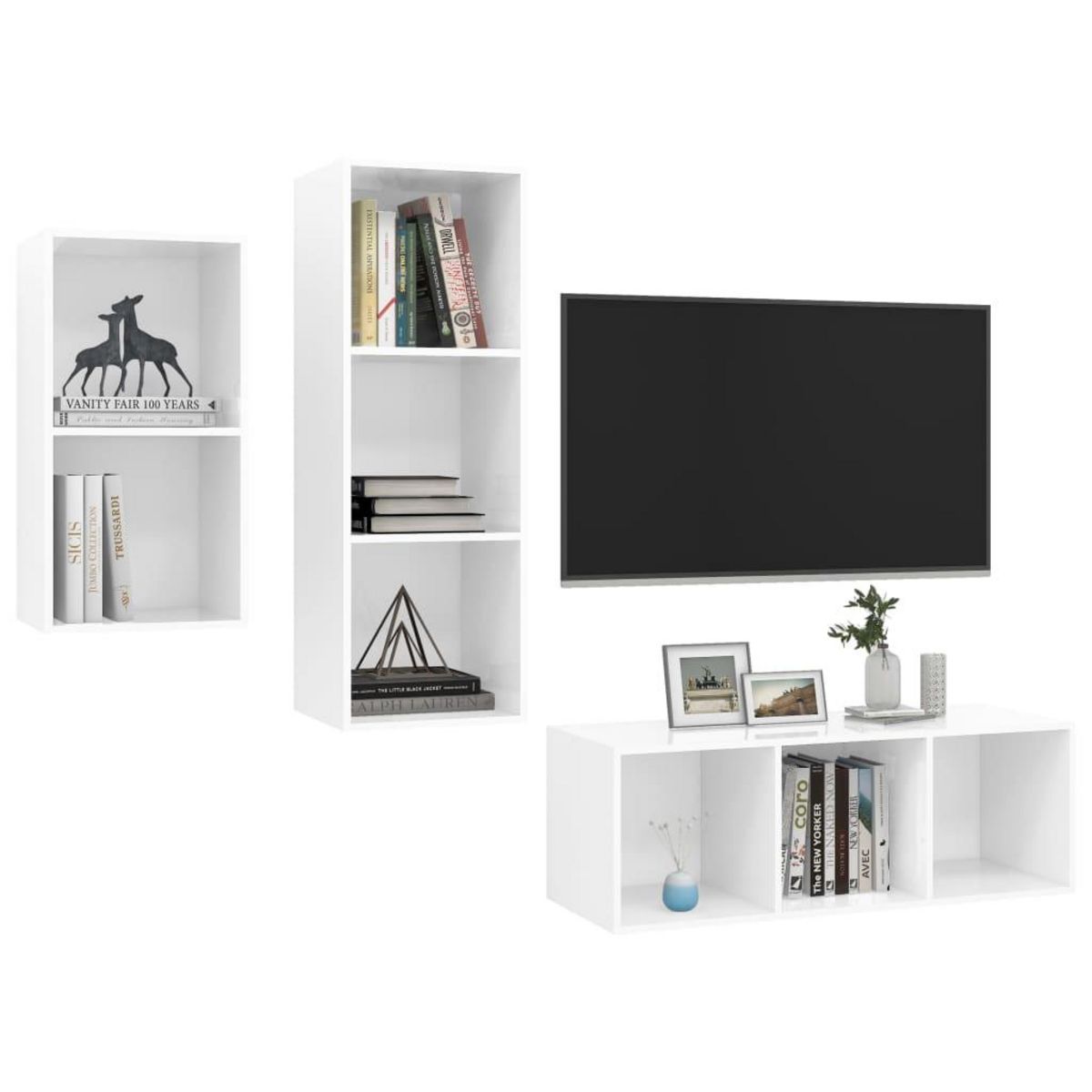 VIDAXL Ensemble de meubles TV 3 pcs Blanc brillant Bois d'ingenierie