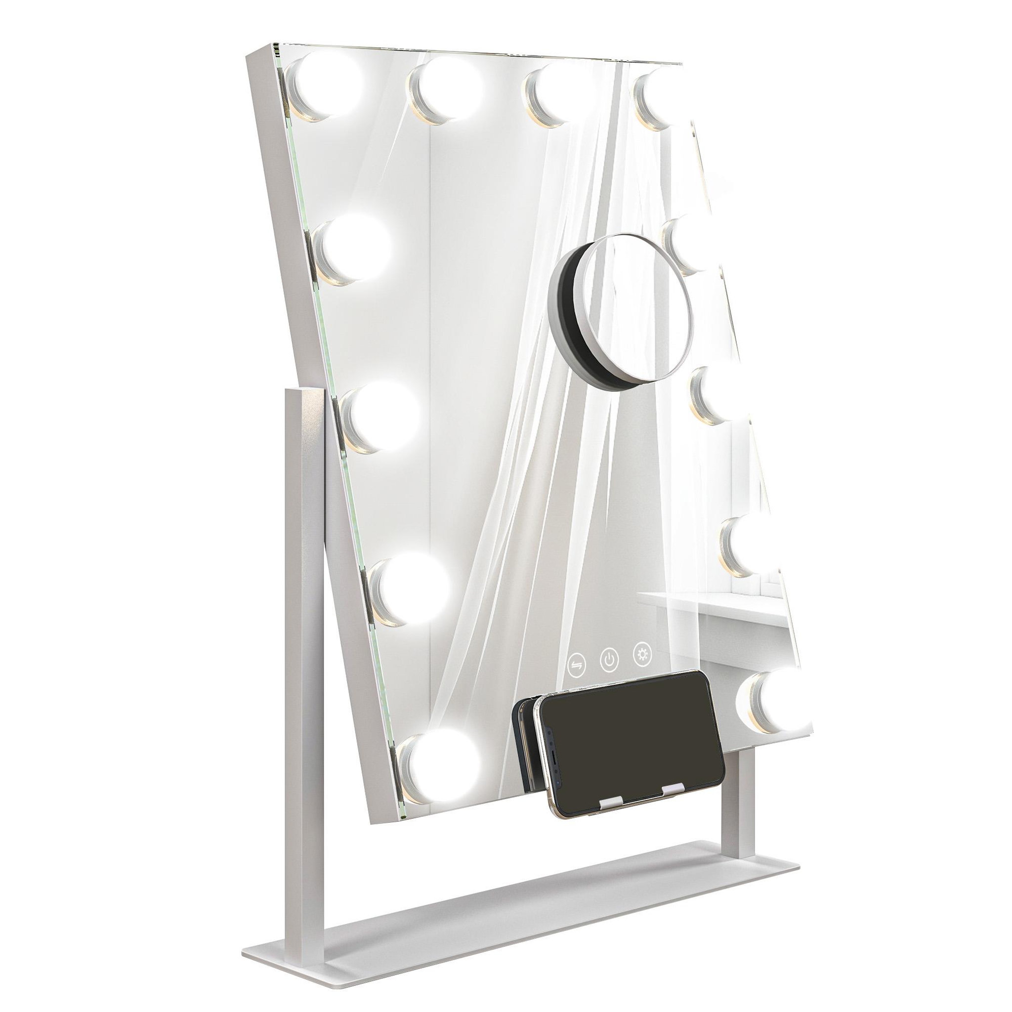 HOMCOM Miroir hollywood led rotatif grossissant dim. 36,5 x 45,5 cm 12 ampoules 3 modes luminosité port charge usb