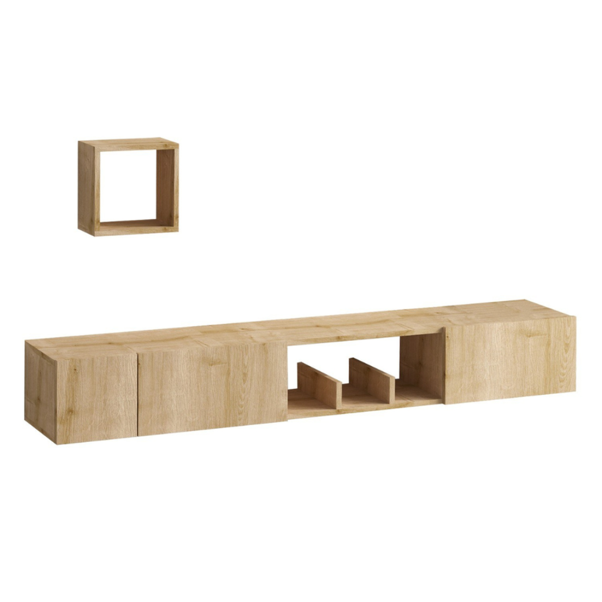 CONCEPT USINE Meuble tv avec rangements imitation bois clair bergen