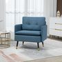 Voir la diapositive 2 : HOMCOM Fauteuil style art-déco dossier effet capitonné piètement incliné effilé métal noir extrémités dorées tissu bleu