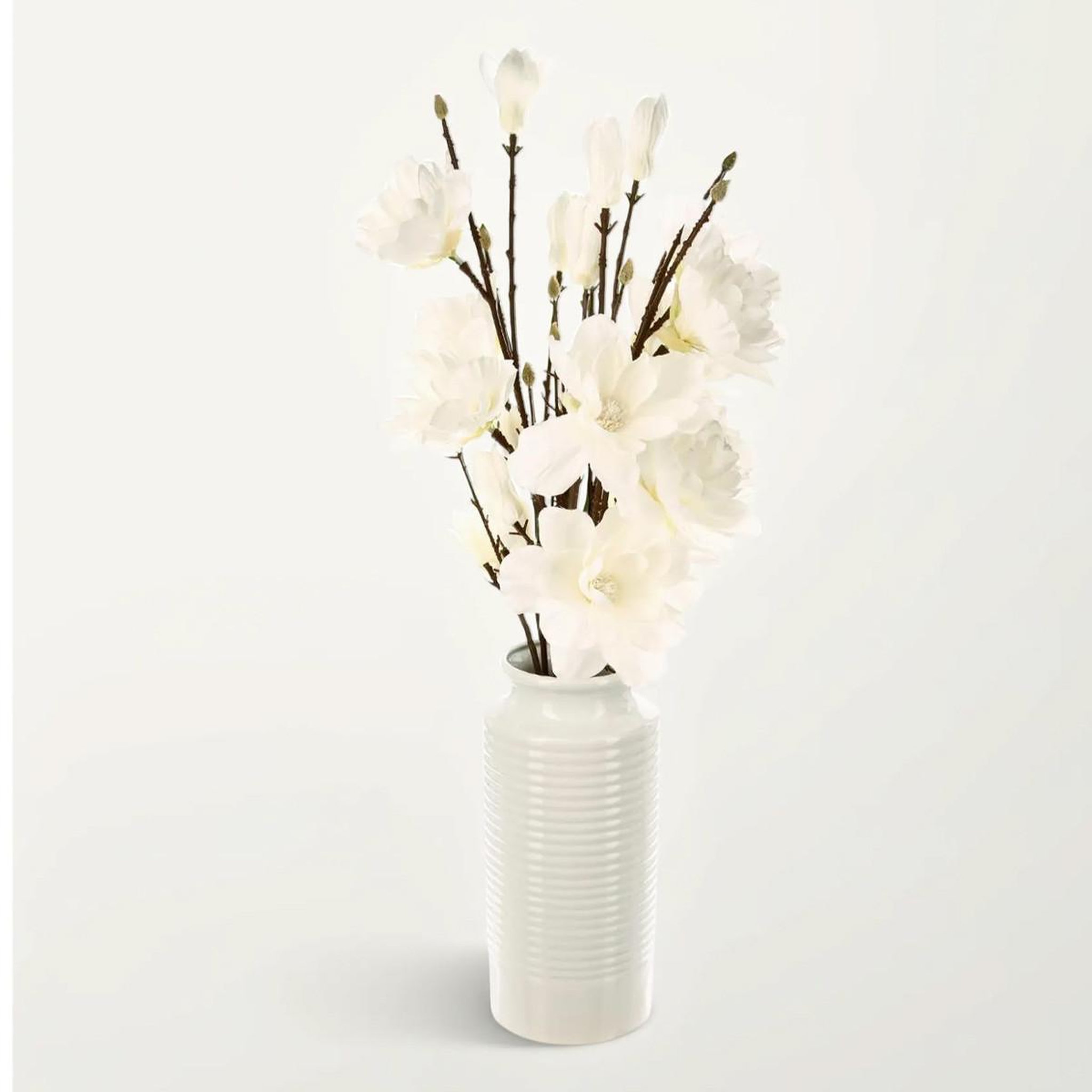 Voir la diapositive 3 : ATMOSPHERA Composition florale avec vase  magnolia  73cm blanc