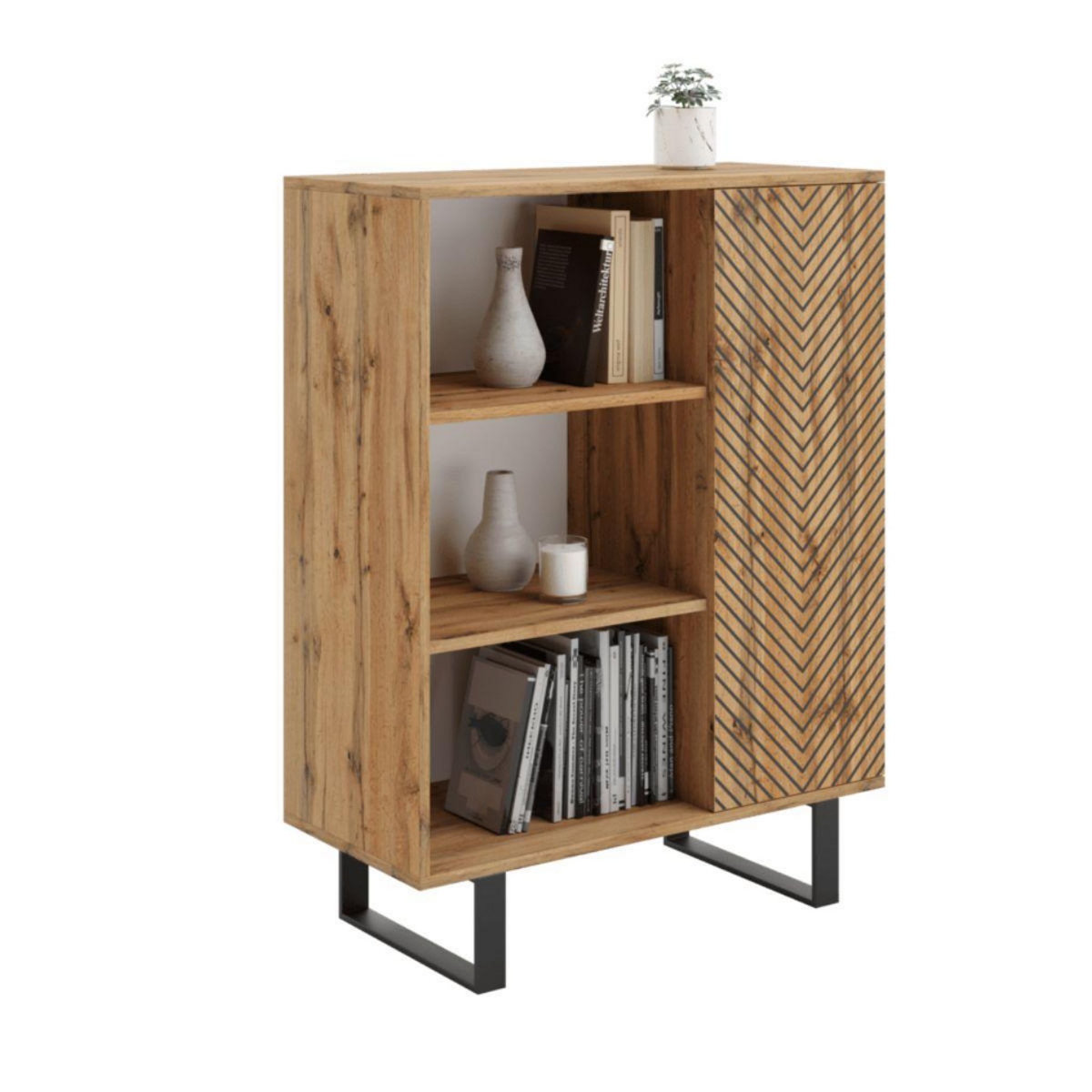 KOBI Bibliothèque Fondi avec Pieds en Métal - Élégance Scandinave pour Votre Salon