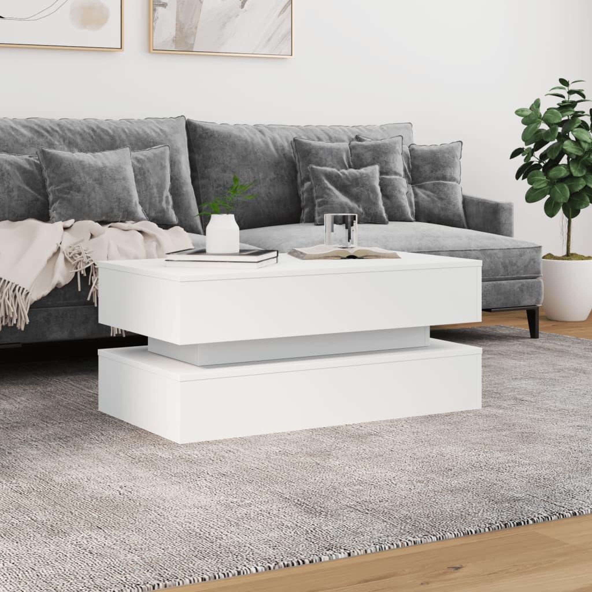 Voir la diapositive 4 : VIDAXL Table basse avec lumieres LED blanc 90x50x40 cm