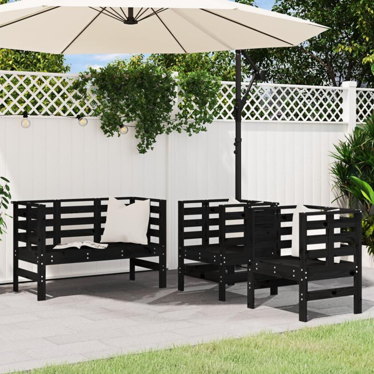 VIDAXL Salon de jardin 3 pcs noir bois massif de pin