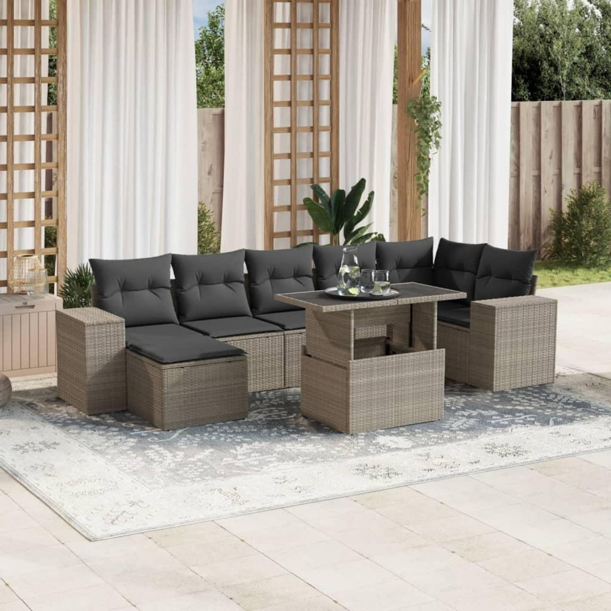 VIDAXL Salon de jardin 8 pcs avec coussins gris clair resine tressee