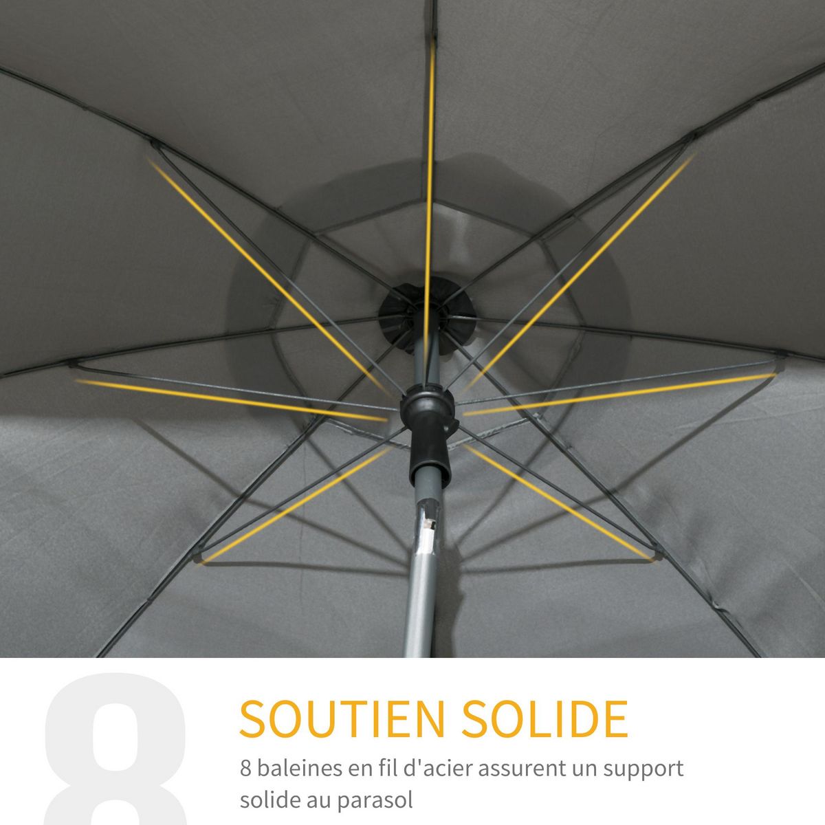 OUTSUNNY Parasol inclinable octogonal  Ø 1,8 x 2,09H m acier époxy polyester 160 g/m² anti-UV50+ gris