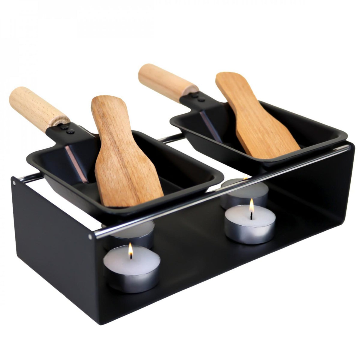 LINXOR Appareil à raclette à la bougie en métal, spatules et bougies incluses - 2 personnes