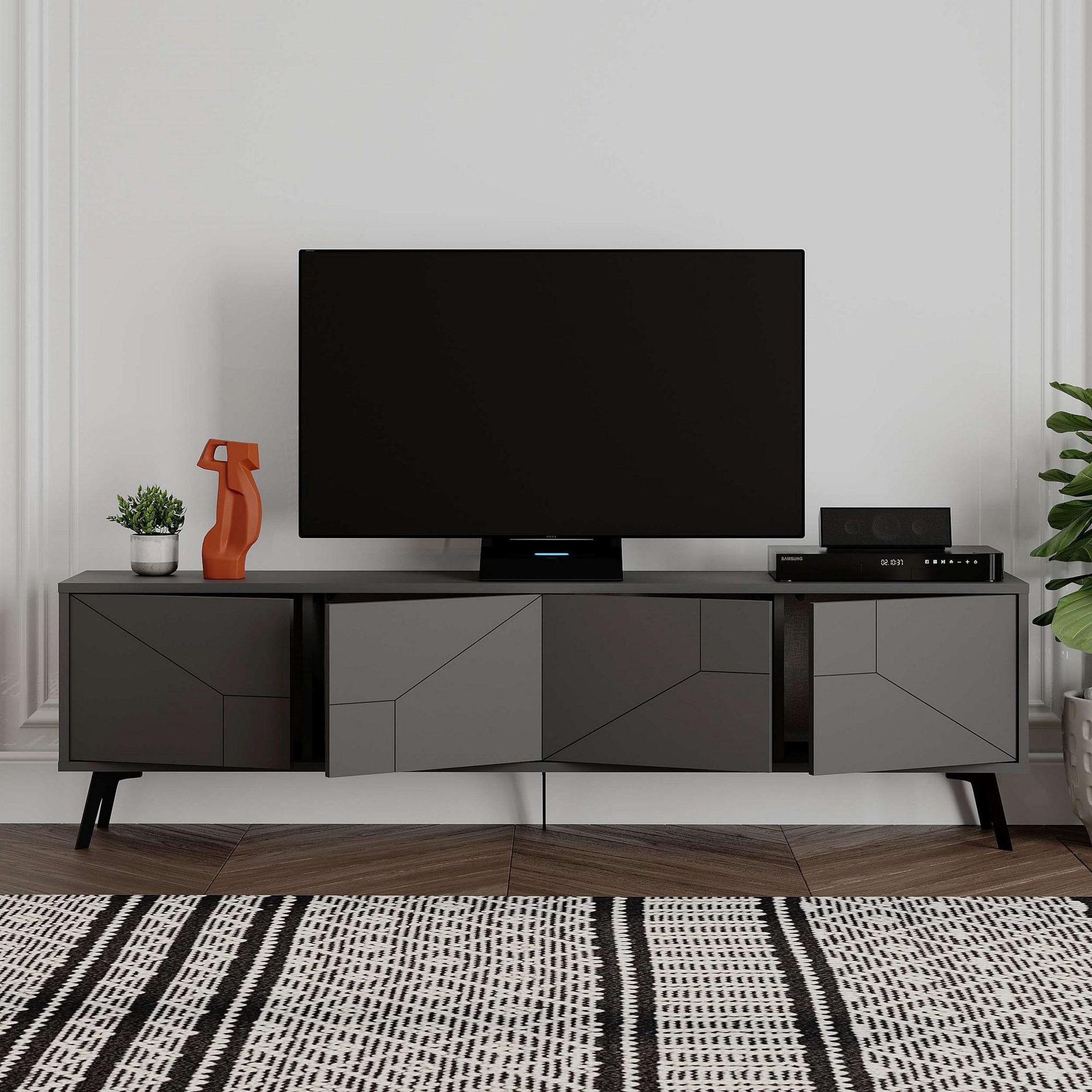 Voir la diapositive 4 : Habitat et Jardin Meuble tv en bois  dune  - 180 x 29 x 50 cm - gris anthracite