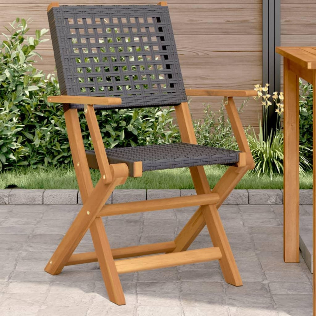 VIDAXL Chaises de jardin lot de 2 noir bois massif d'acacia et rotin