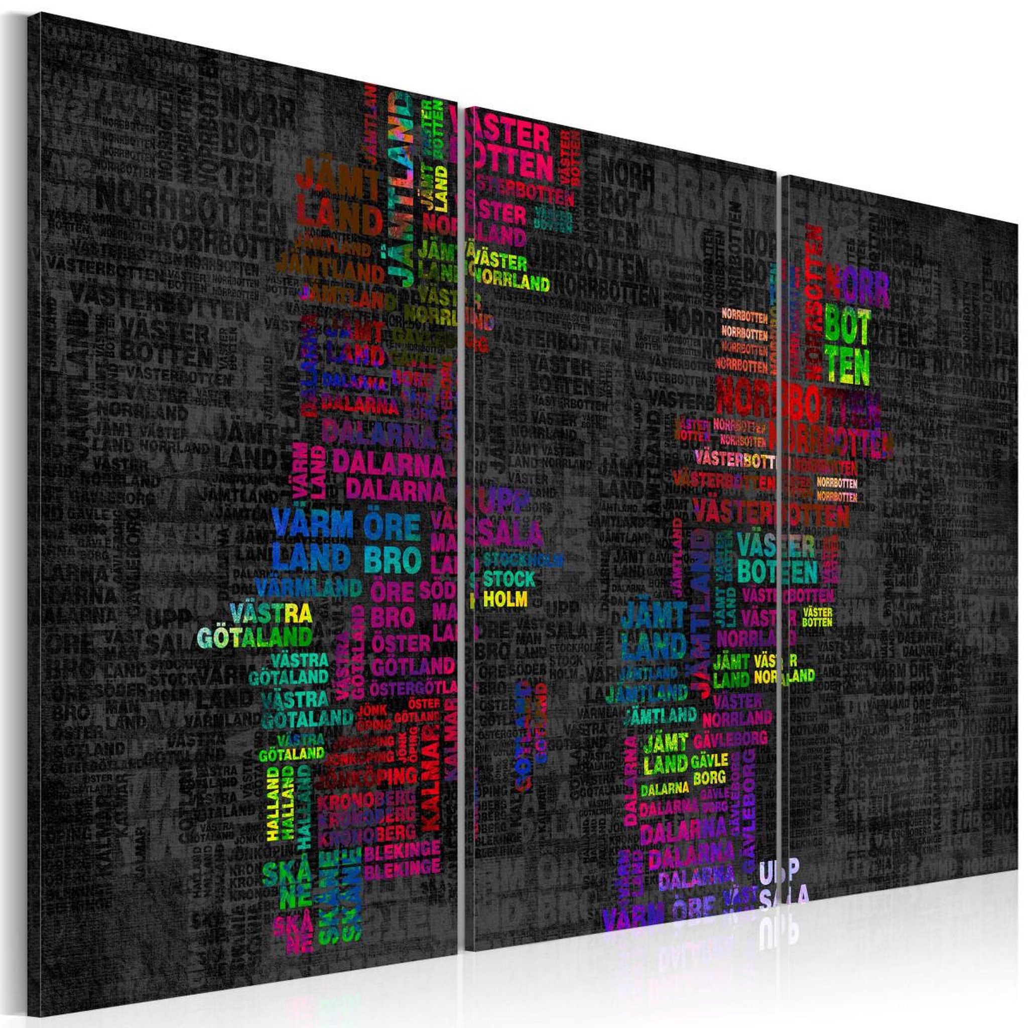 Voir la diapositive 1 : Paris Prix Tableau 3 panneaux  carte de la suède noms de villes colorés