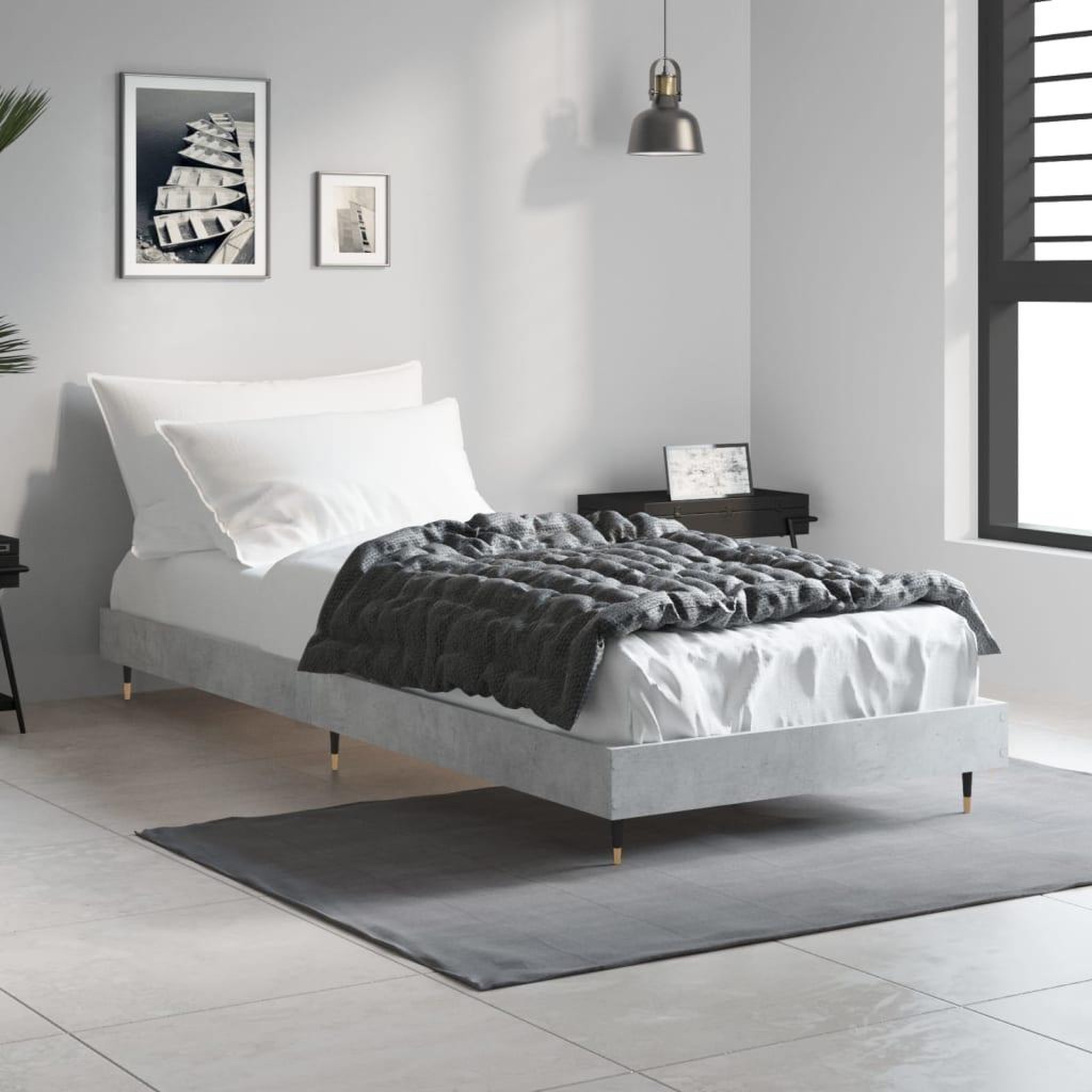 Voir la diapositive 3 : VIDAXL Cadre de lit sans matelas gris beton 75x190 cm