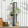 OUTSUNNY Support à fleurs style industriel 4 niveaux - porte plante 4 étagères - métal époxy noir bois sapin