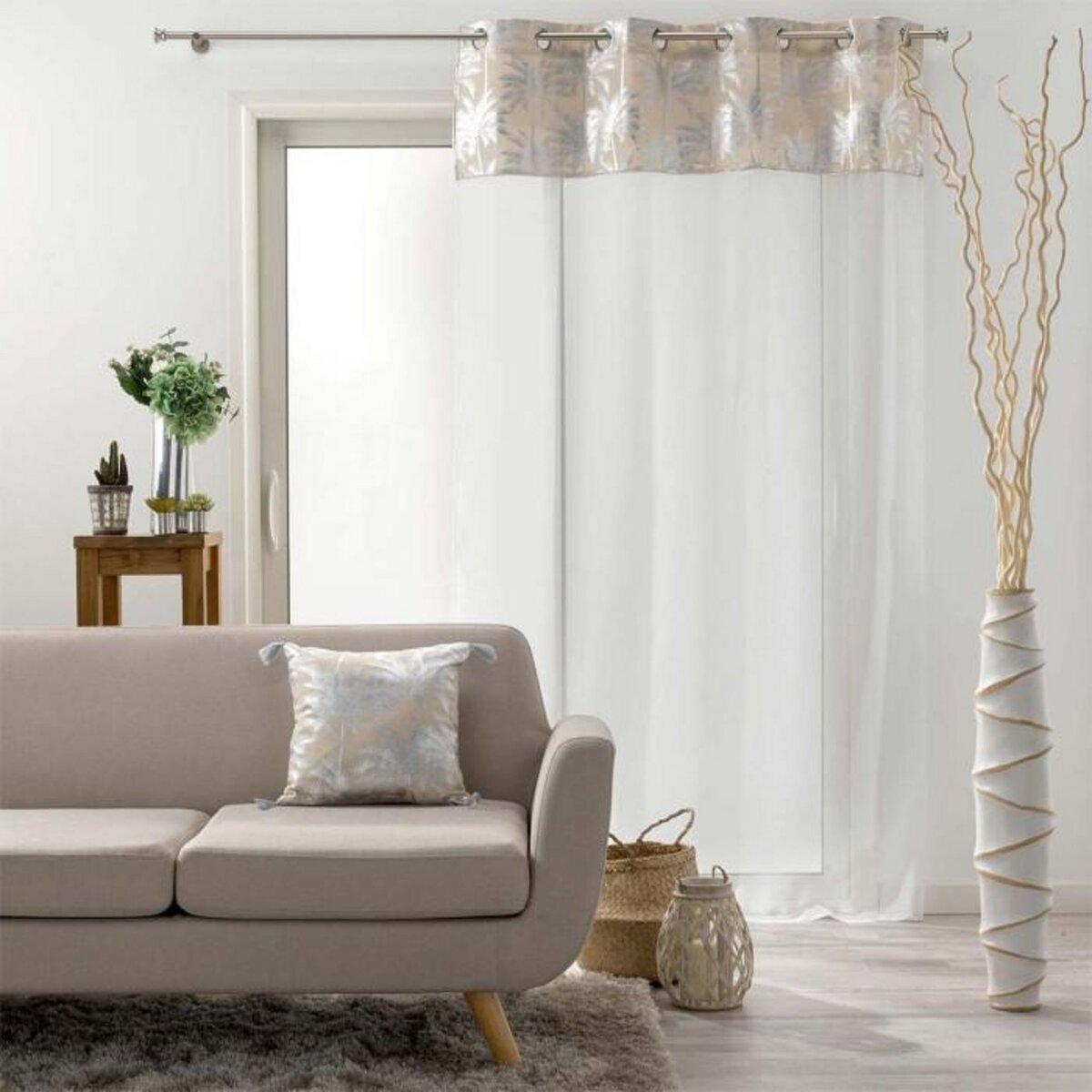 Paris Prix Rideau Voilage à Œillets  Palmy Shine  140x240cm Argent