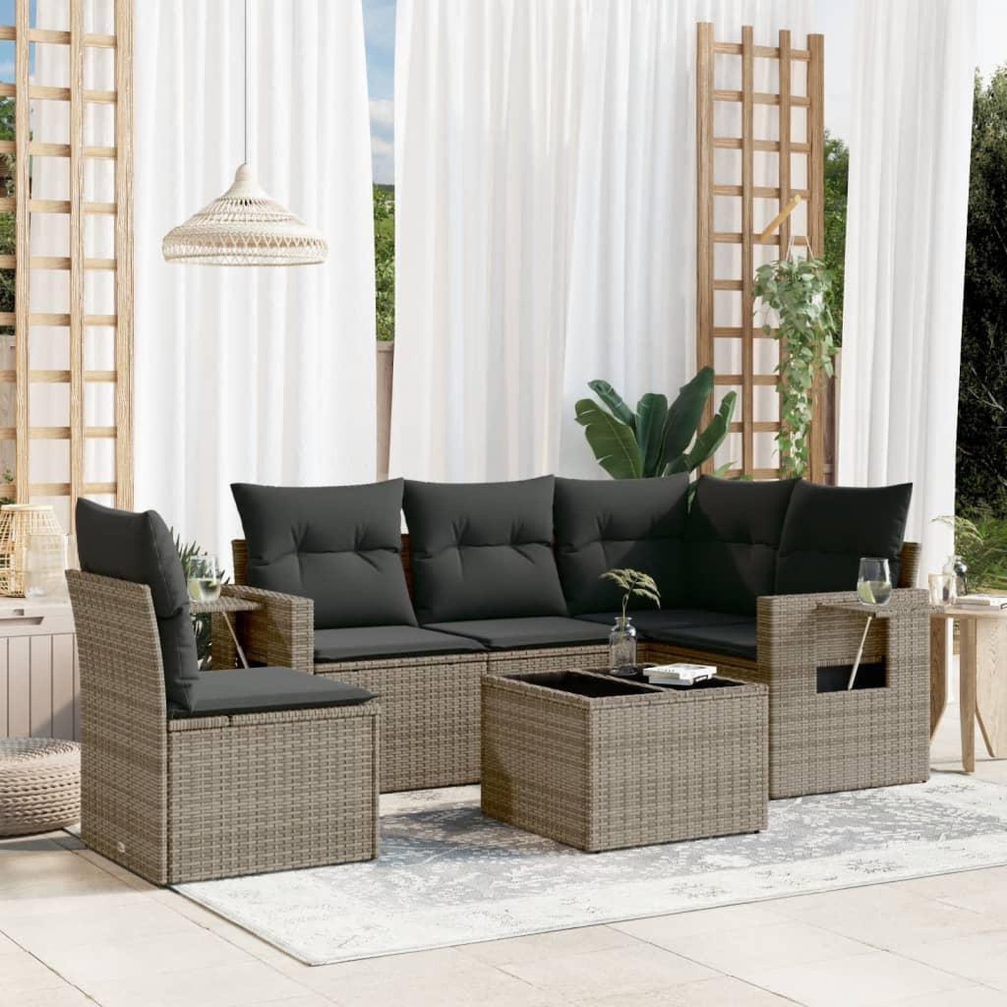 VIDAXL Salon de jardin 6 pcs avec coussins gris resine tressee