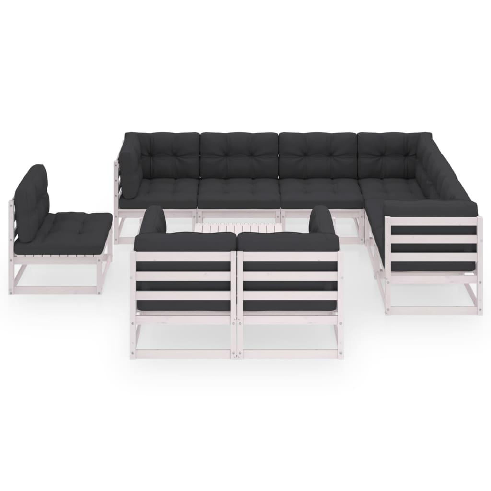 Voir la diapositive 2 : VIDAXL Salon de jardin 10 pcs avec coussins Blanc Bois de pin massif