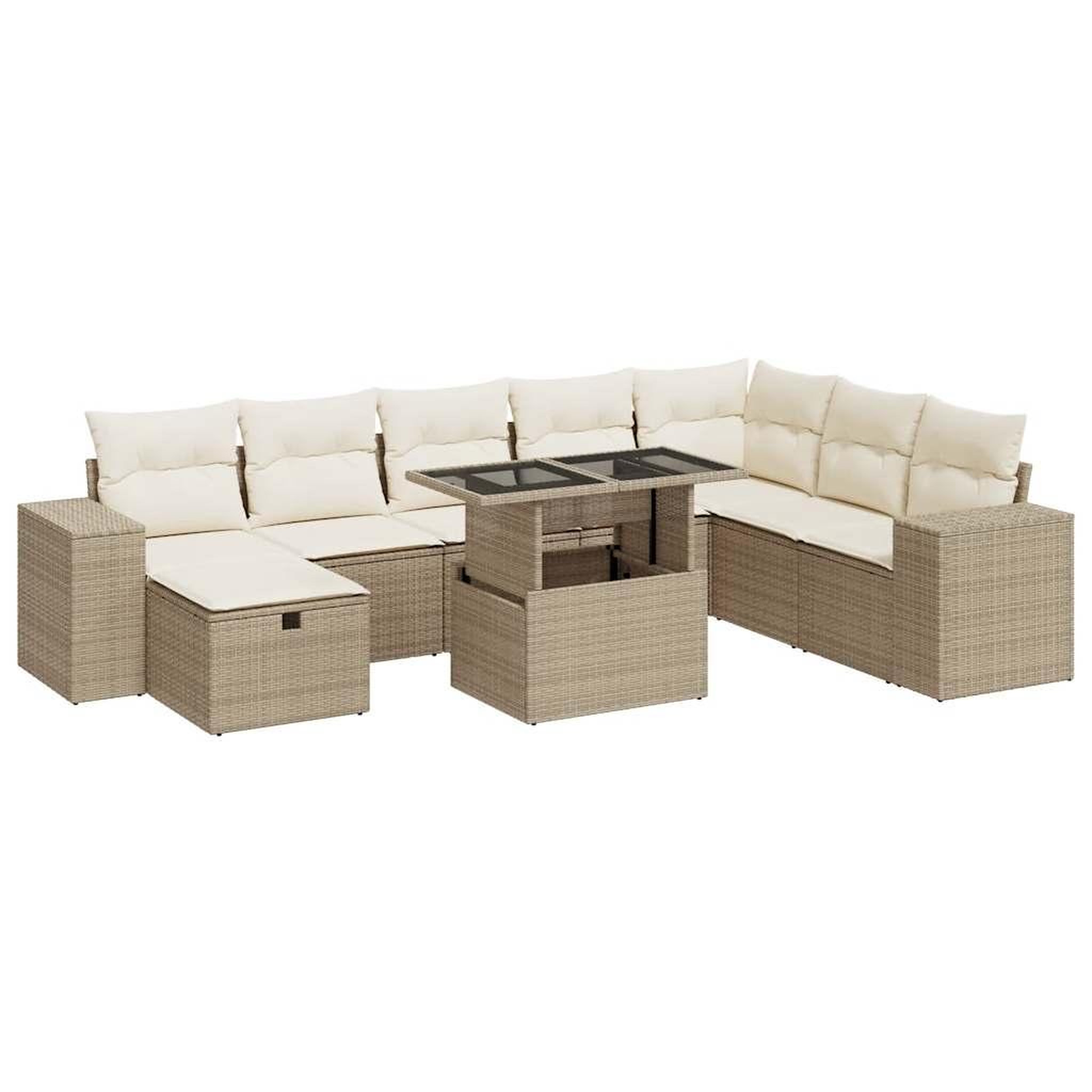 Voir la diapositive 2 : VIDAXL Salon de jardin avec coussins 9 pcs beige resine tressee