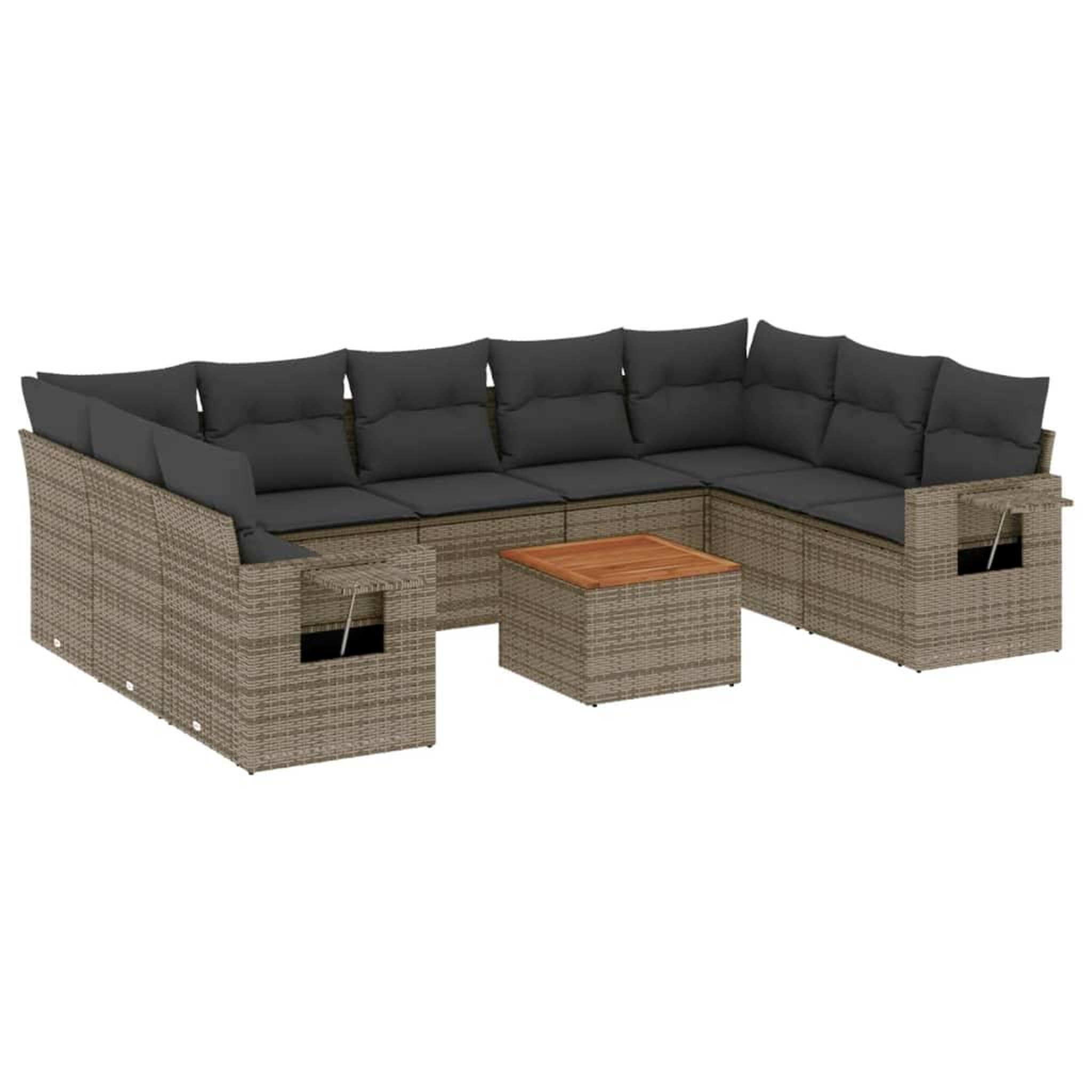 Voir la diapositive 2 : VIDAXL Salon de jardin avec coussins 10 pcs gris resine tressee