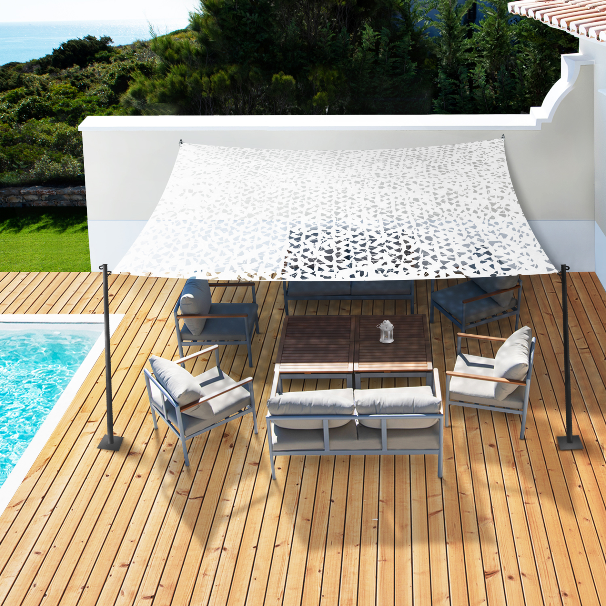 Voir la diapositive 2 : ID MARKET Voile d'ombrage rectangulaire design ombrière camouflage 3x4 m blanc
