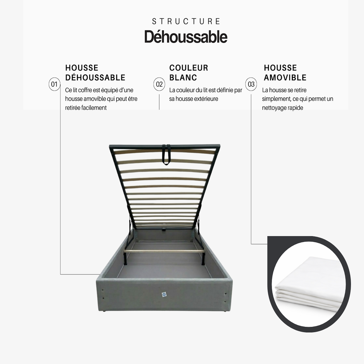 PROVENCE LITERIE Ensemble Lit Coffre et Matelas  Mousse Soutien Ferme Face