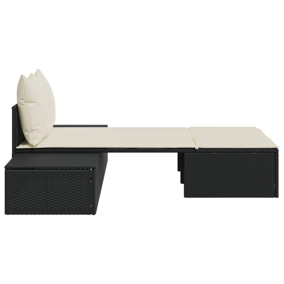 VIDAXL Chaise longue double avec coussins noir resine tressee