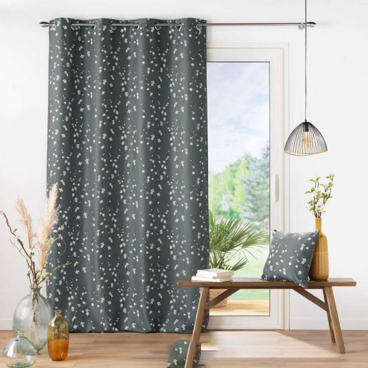 Douceur d'Intérieur Rideau à œillets 140x260 Sakura anthracite