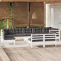 Voir la diapositive 1 : VIDAXL Salon de jardin 10 pcs avec coussins blanc bois de pin massif