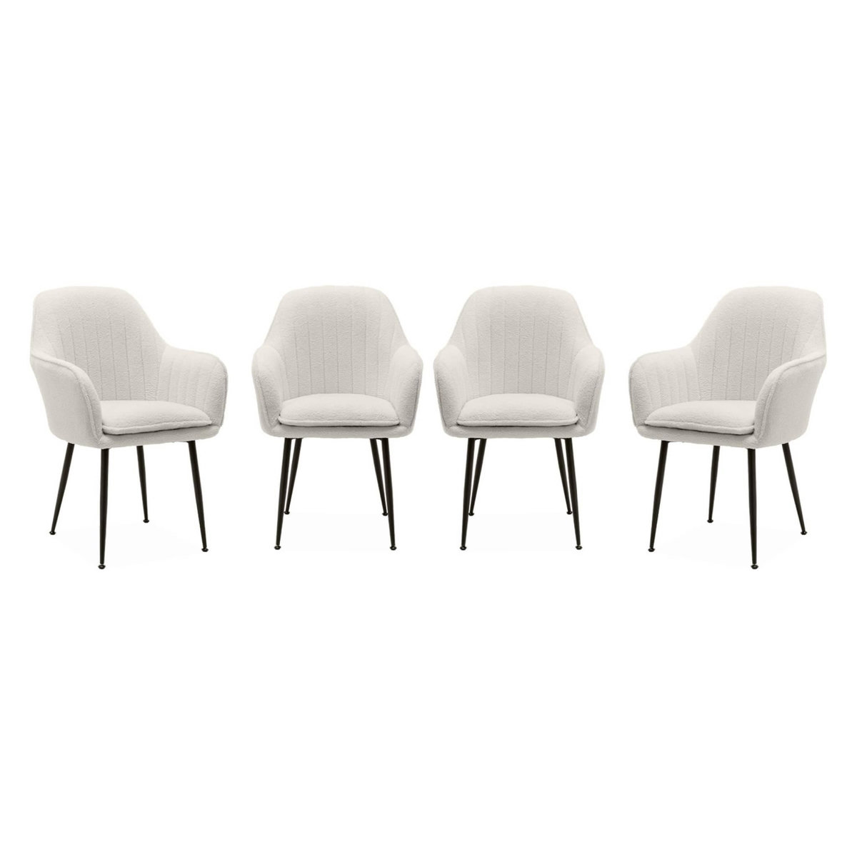 SWEEEK Lot de 4 fauteuils en bouclette et pieds en métal noir mat. Shella L 57 x P 59 x H 84.5