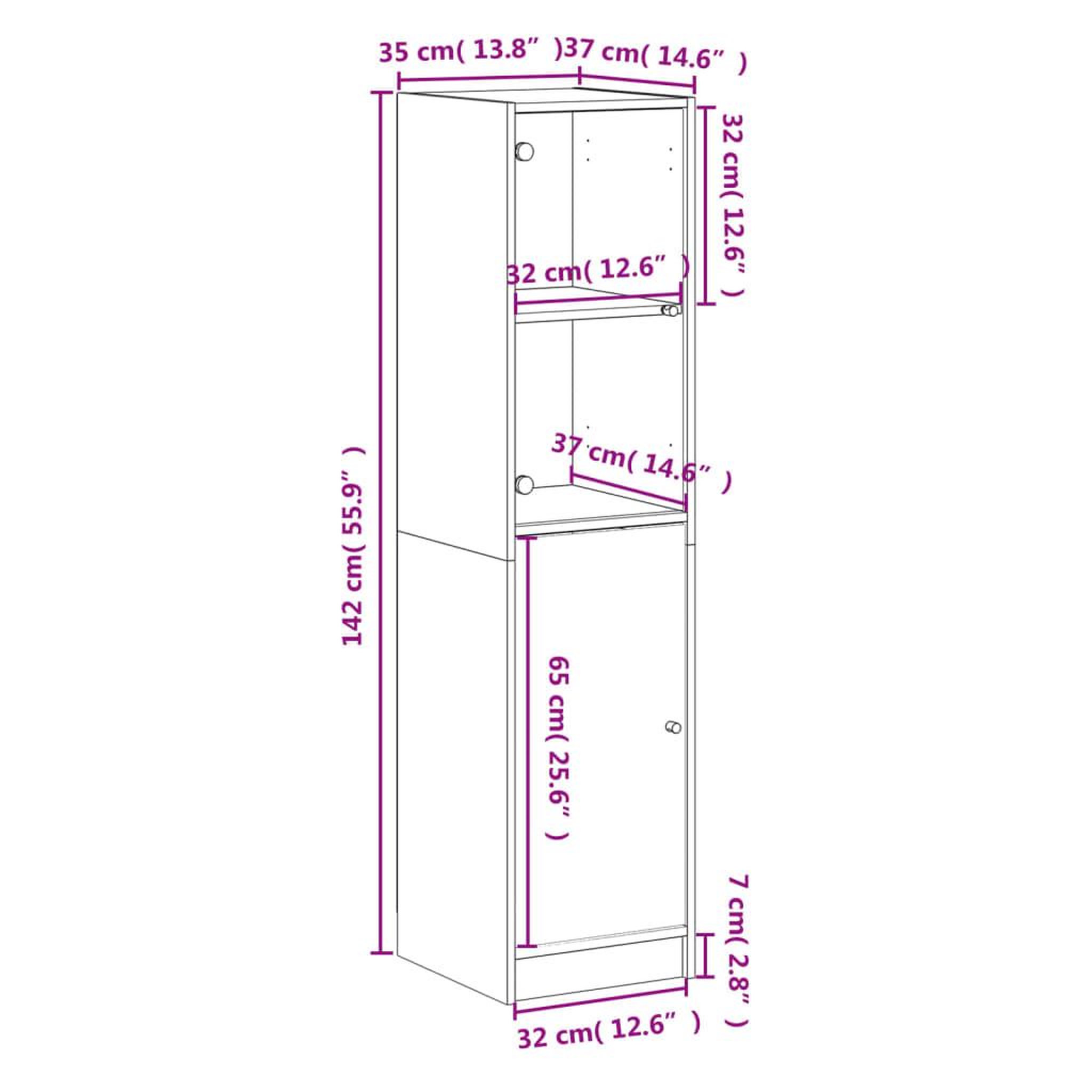 Voir la diapositive 6 : VIDAXL Buffet avec porte en verre gris beton 35x37x142 cm