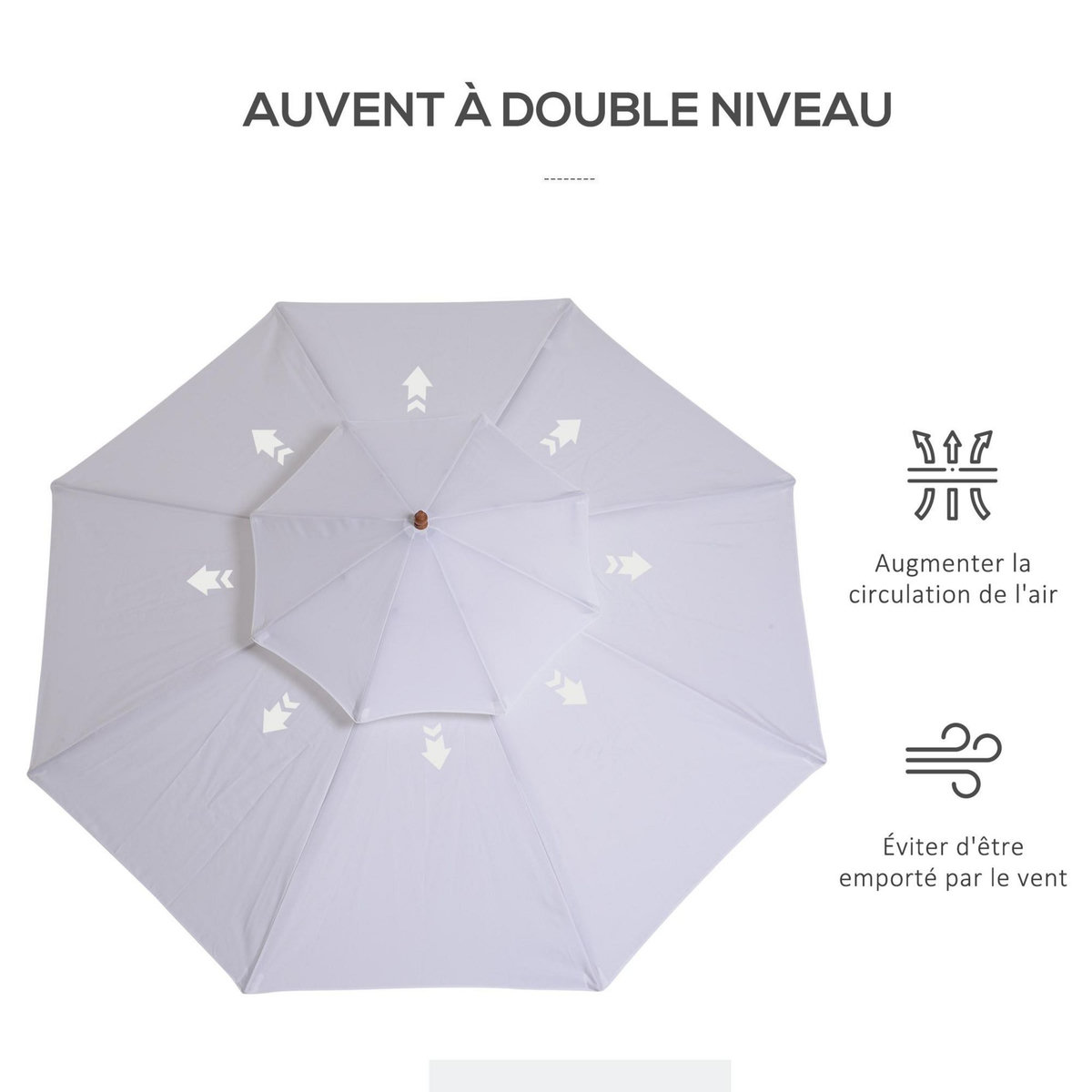 OUTSUNNY Parasol en bois peuplier droit 2 toits polyester 180 g/m² dia. 2,65 x 2,64H m blanc