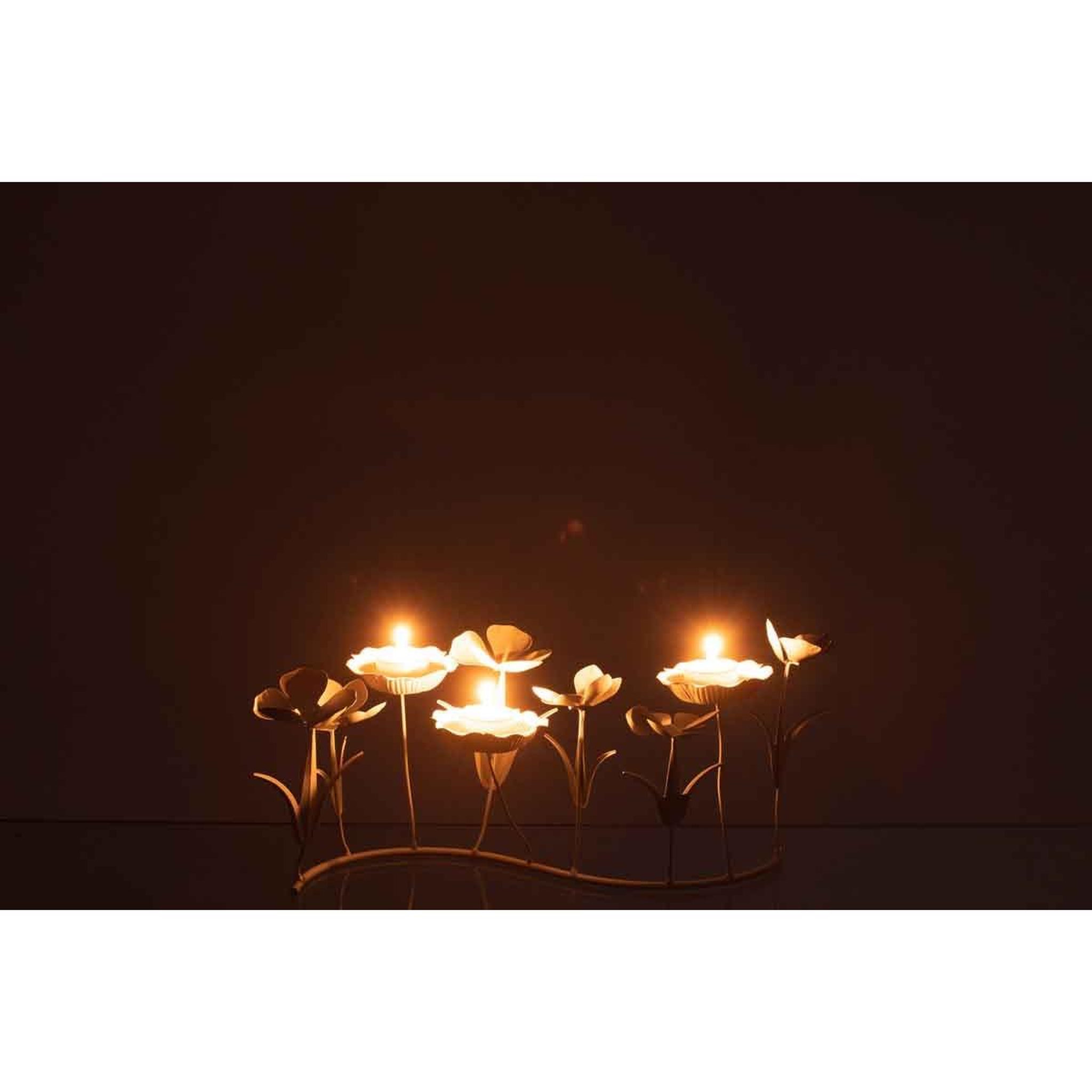 Voir la diapositive 3 : J-LINE Photophore Design  Bougies Fleurs  44cm Blanc