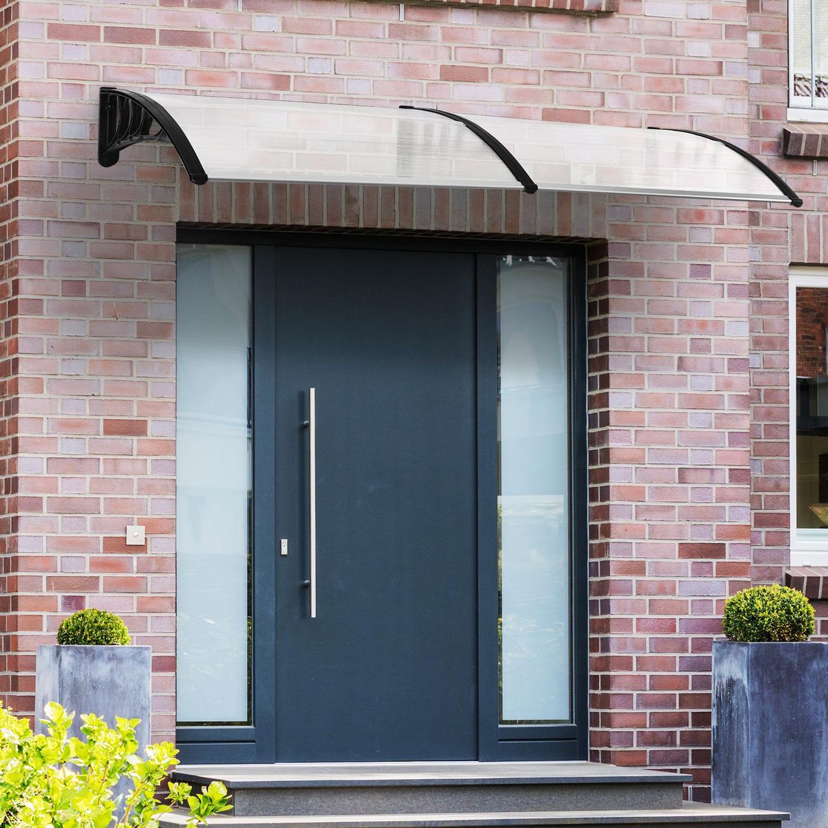 OUTSUNNY Auvent marquise de porte design voûté arrondi dim. 195L x 80l x 23H cm polycarbonate plastique