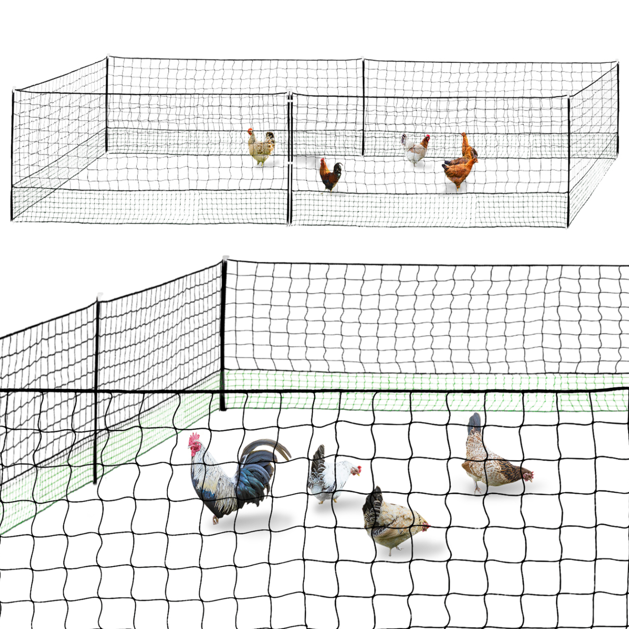 ID MARKET Kit clôture filet à poules 12 m avec porte 6 piquets double pointe