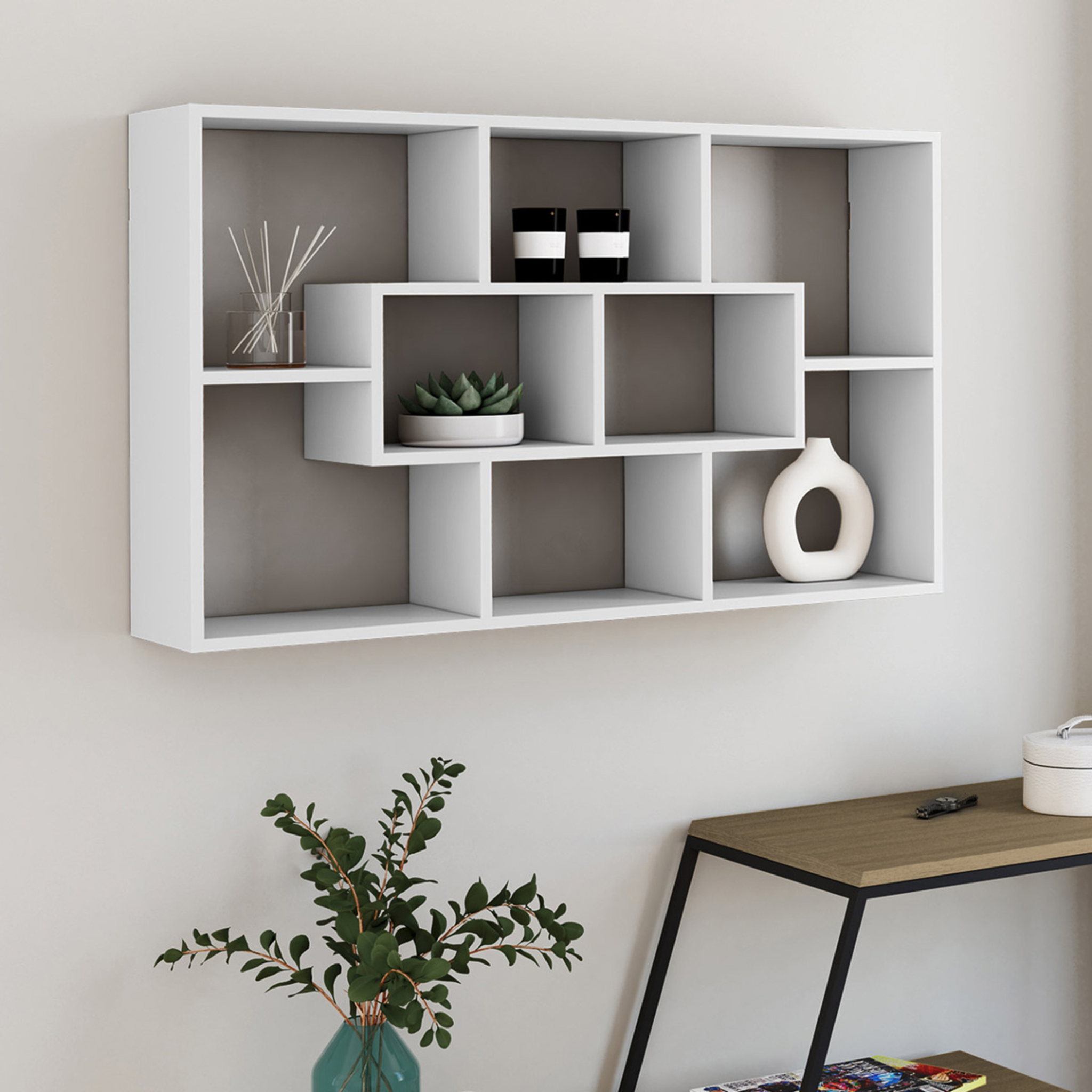 Voir la diapositive 2 : ID MARKET Etagère murale colette avec 8 compartiments blanc