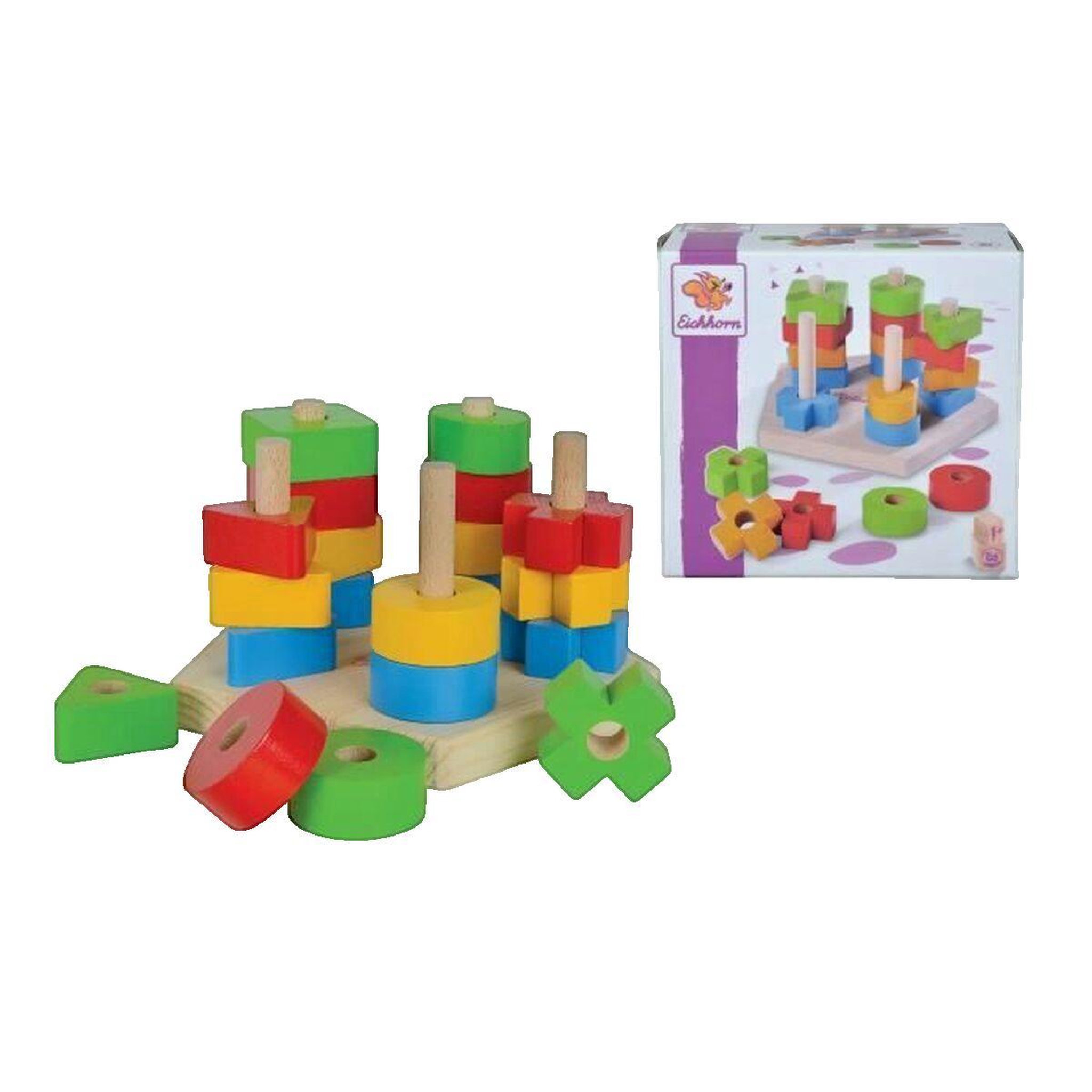 Voir la diapositive 3 : Juratoys - Janod Jeu de formes à empiler Eichhorn formes géométriques colorées