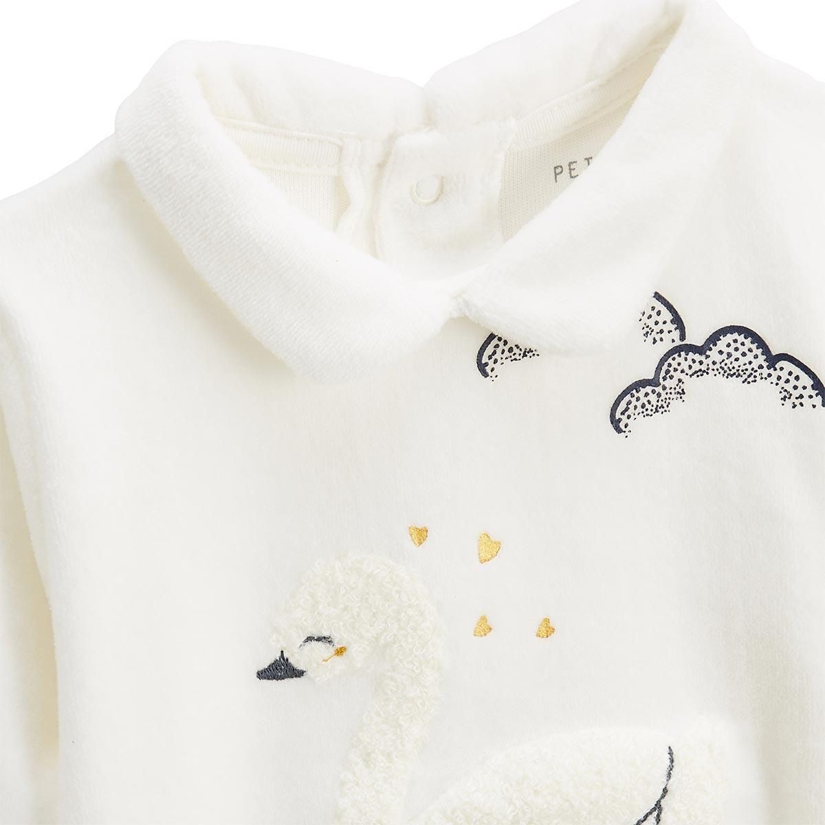 Petit Béguin Pyjama enfant 2 pièces en velours à pieds retroussables Swan