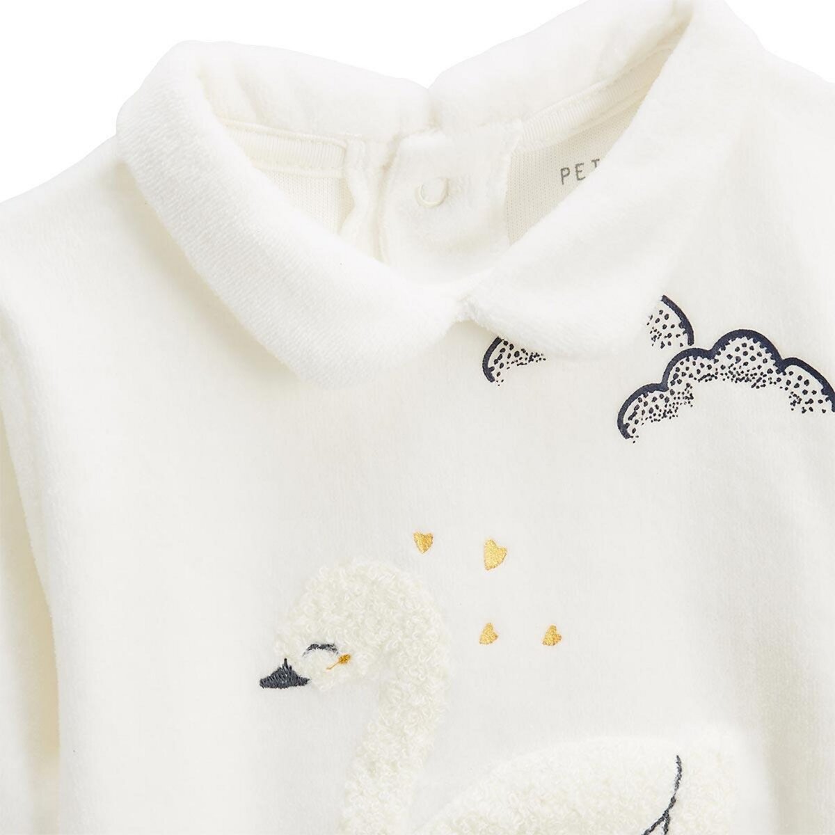 Petit Béguin Pyjama enfant 2 pièces en velours à pieds retroussables Swan